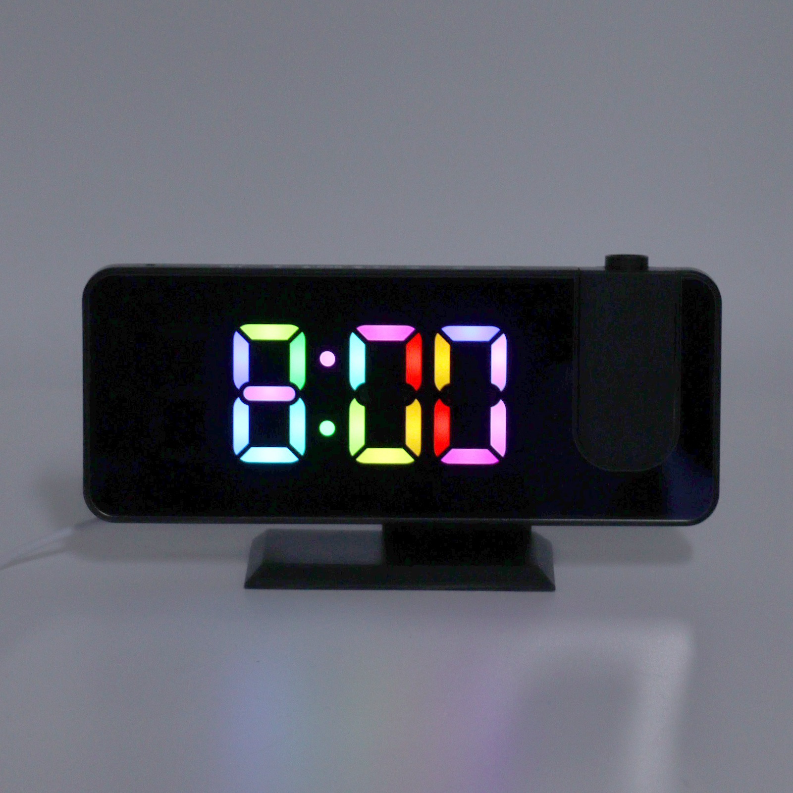Schwarzer Elektronischer Wecker Mit Doppelalarm, Großem Display Und Spiegel, Rgb-farbprojektion, Schwarz