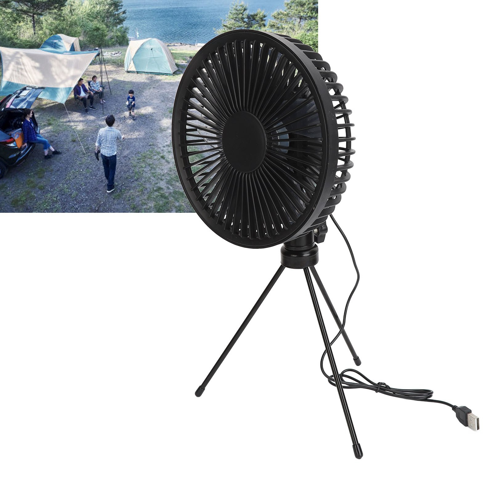 17 Cm Tragbarer Campingventilator Mit 10-w-solarpanel Und Verstellbarem Stativ, Ausgestattet Mit Einem Stativ.