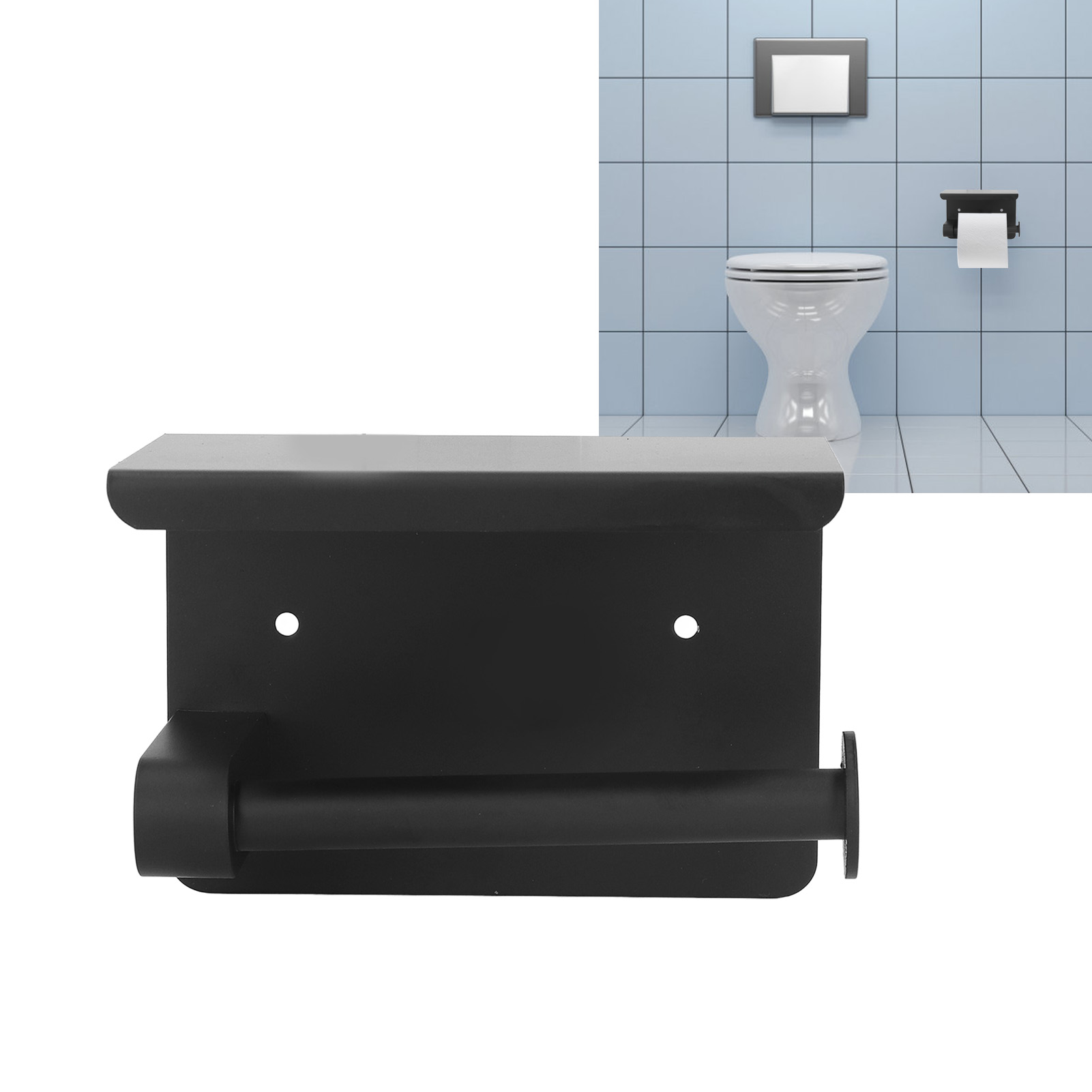 Toilettenpapierhalter Aus Edelstahl, Kein Bohren Erforderlich, Doppelfunktion: Toilettenpapier- Und Telefonrollenhalter Fürs Badezimmer, K9-nano Schwarz