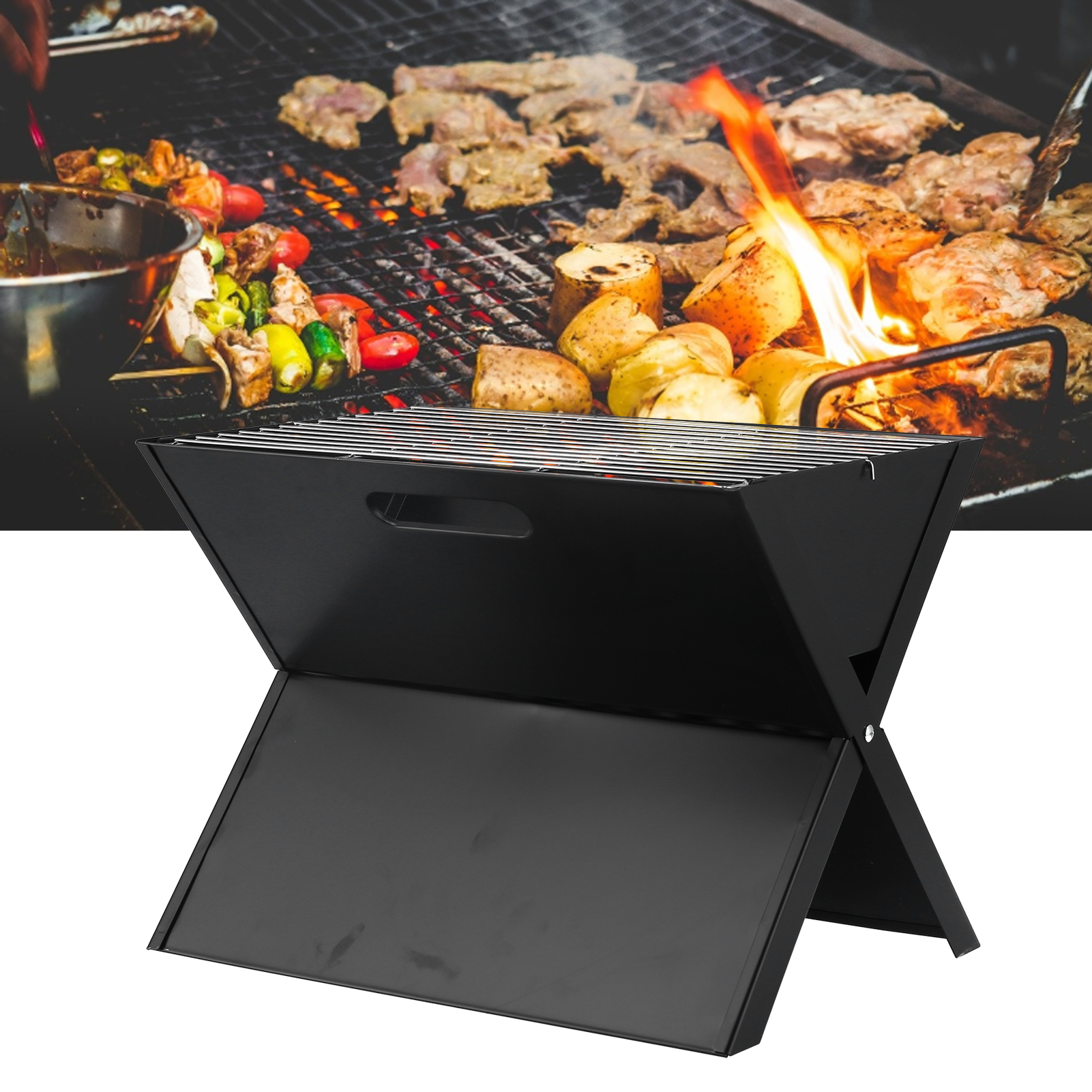 Tragbarer Und Einfacher Grill Für Den Balkon, X-förmiger Außengrill Für Eine Person, Multifunktionaler Holzkohlegrill, Faltbarer Grill.