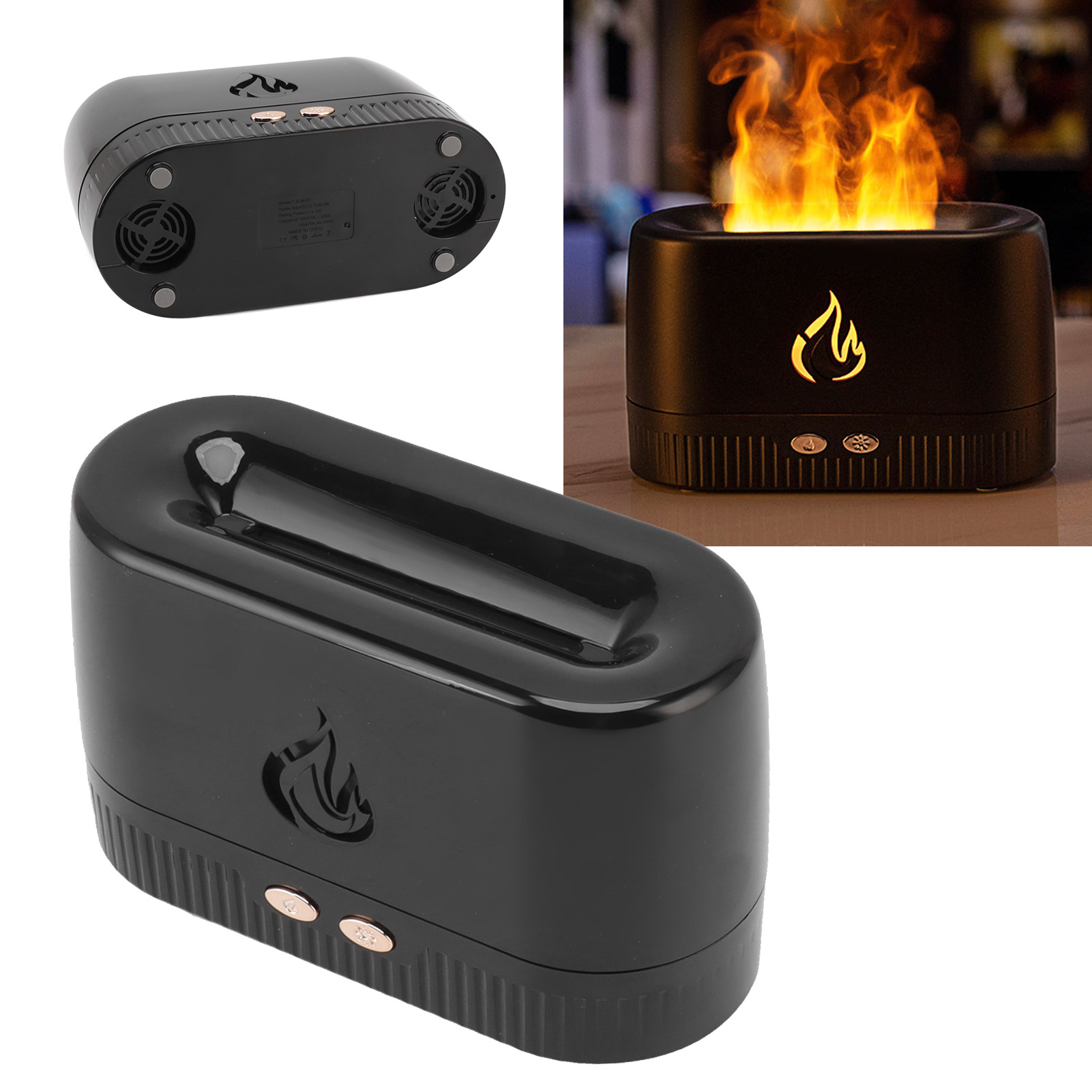 Usb-aroma-diffusor Mit Simulierter 3d-flamme Für Schlafzimmer Und Zuhause, Kleiner Schwarzer Usb-aroma-diffusor Mit Flammeneffekt