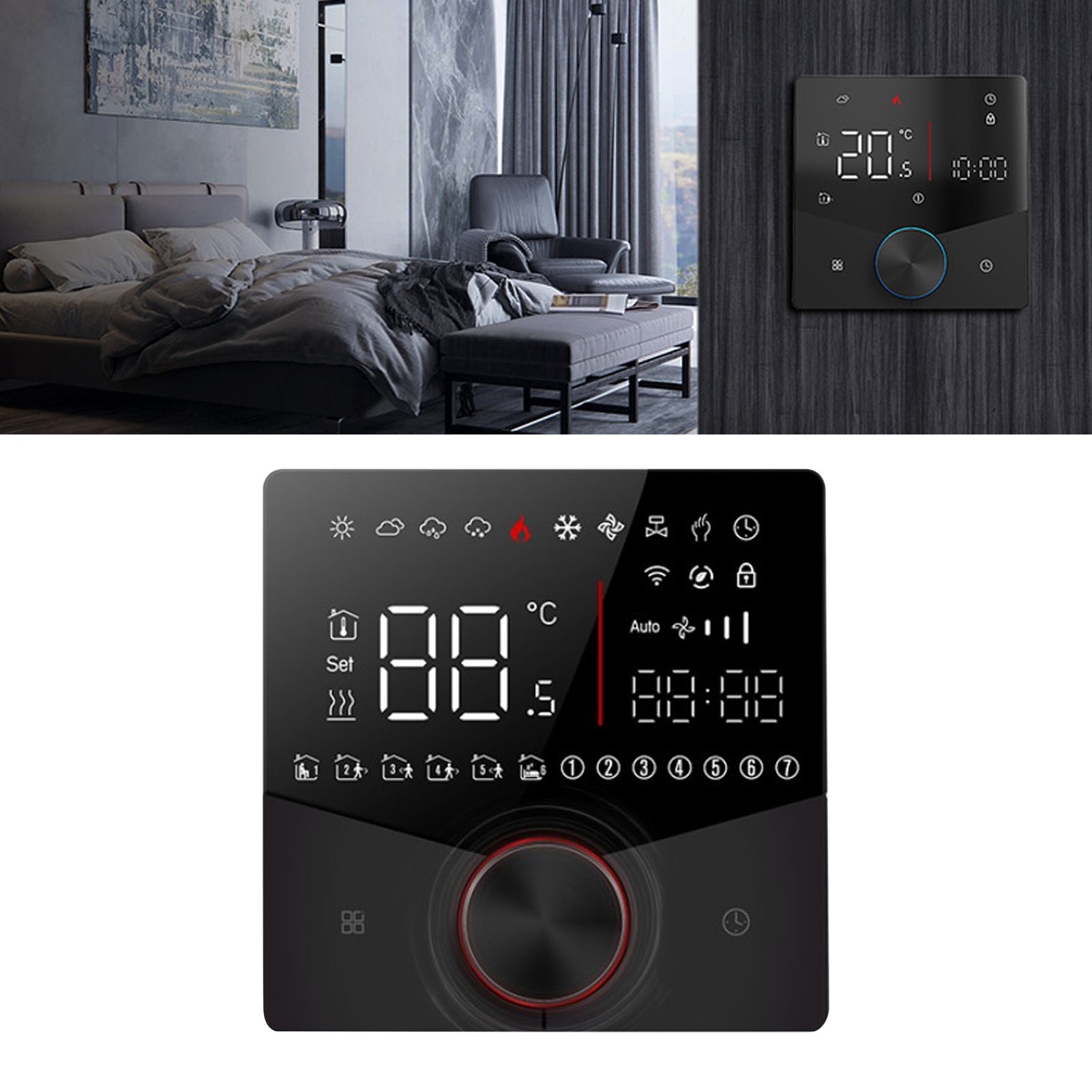Intelligenter, Programmierbarer Wlan-thermostat Mit Warmwasserbereitungstaste, Farb-lcd-display Und Temperaturregler. Digitaler 3a-fußbodenheizungsthermostat Für Saunen. Alexa-kompatibel (schwarz).