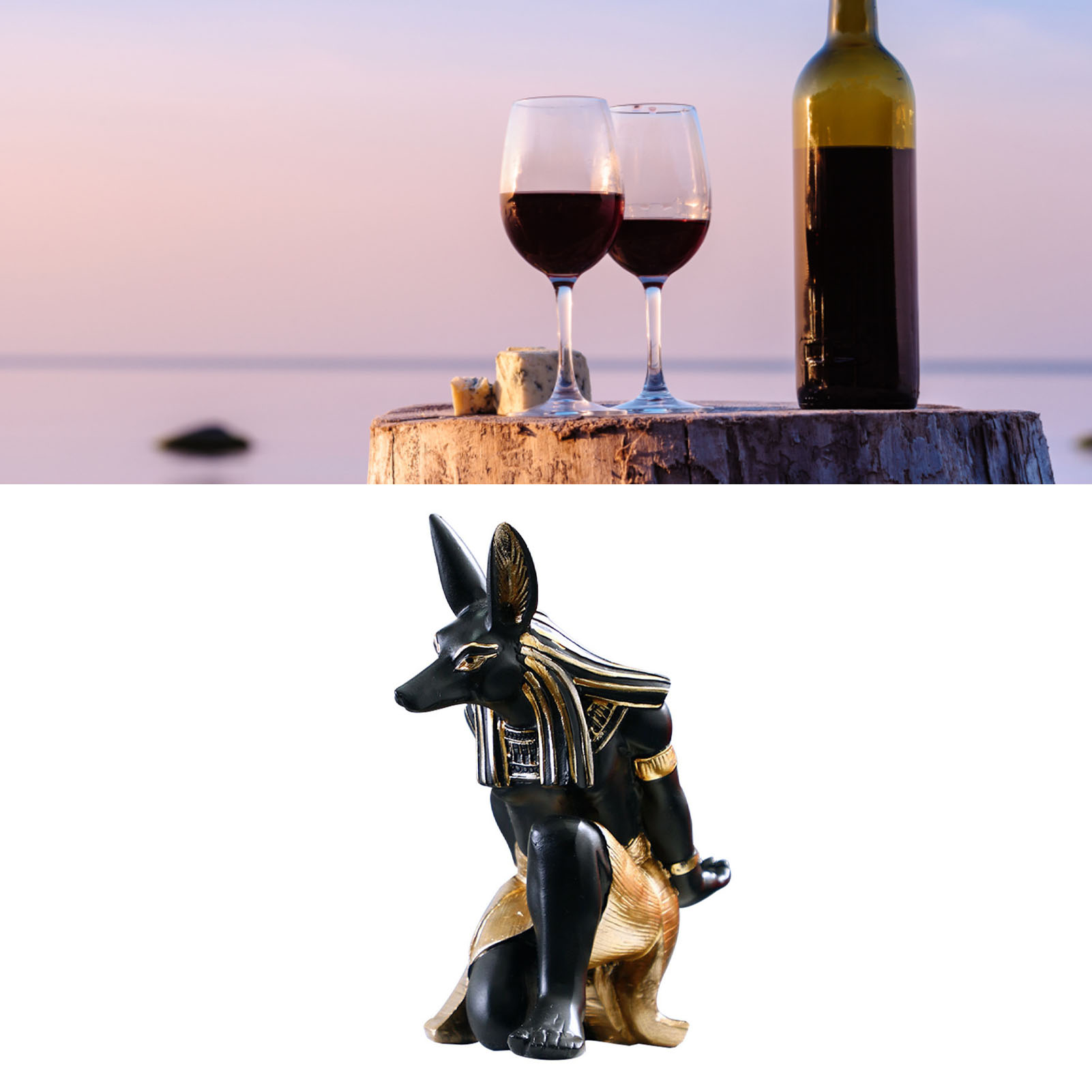 Kreativer Und Luxuriöser Flaschenhalter Aus Leichtem Kunstharz, Abgewinkelt, Verziert Mit Einer Darstellung Von Anubis (ägyptischer Hunde- Und Katzengott), Dekoration Für Den Weinkeller.