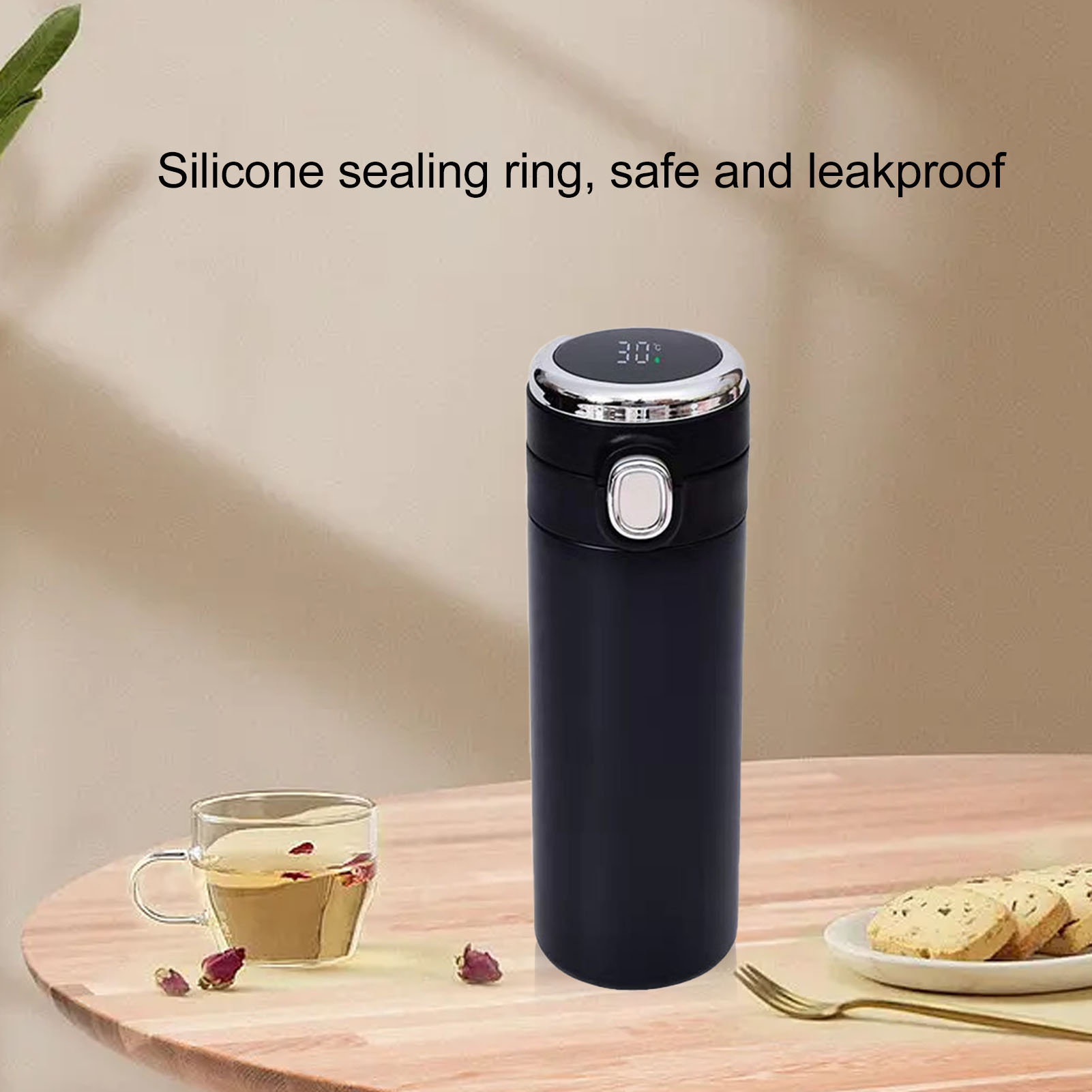 420 Ml Edelstahl-isolierbecher Mit Doppelwandigem Vakuumdeckel Und Intelligenter Temperaturanzeige (pea Cup, Smart Black)