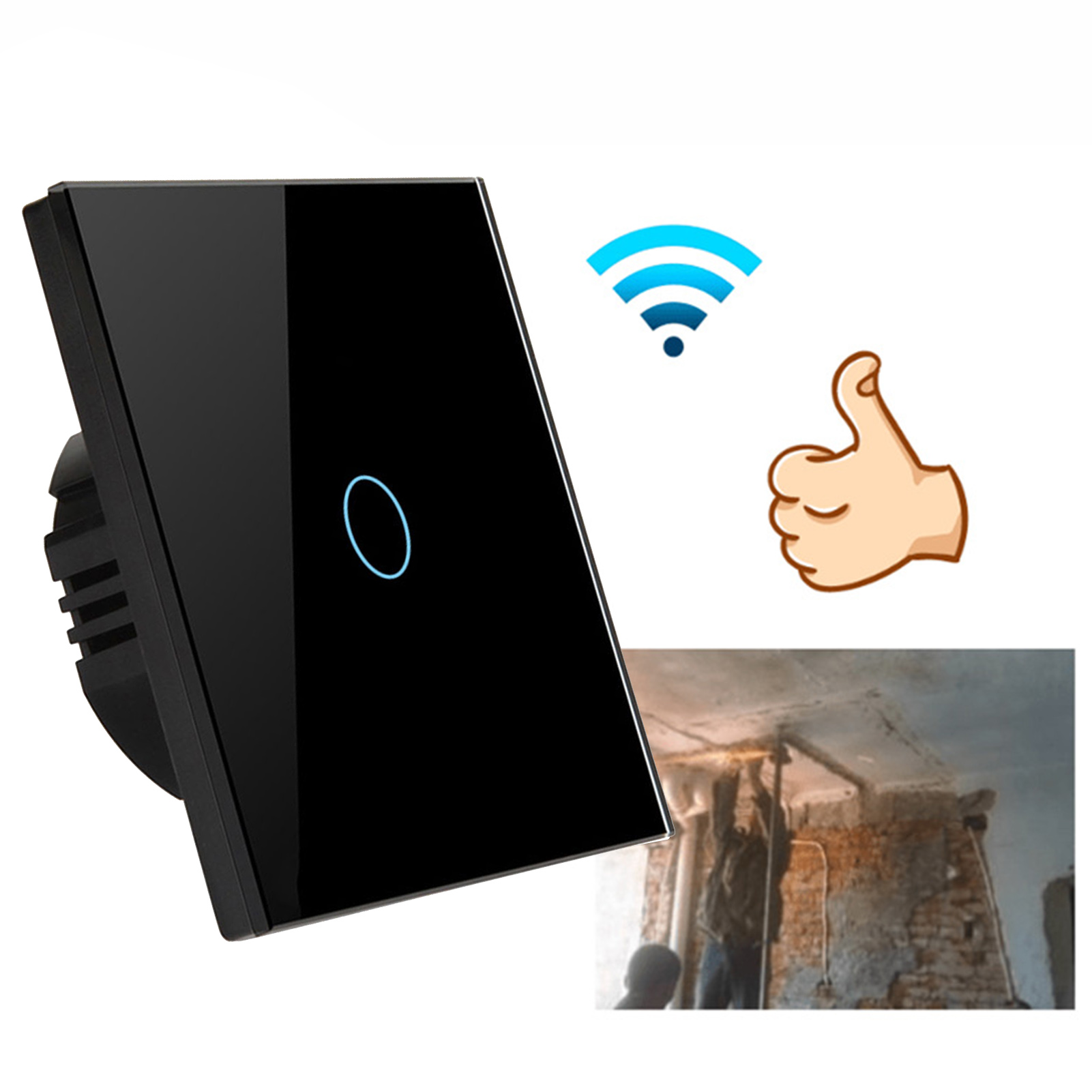 Intelligenter Wlan-schalter Mit Einem Kabel, Ac 90–240 V, Europäischer Standard, Touch-steuerung + Alexa-sprachsteuerung, Schwarz, Einpolig