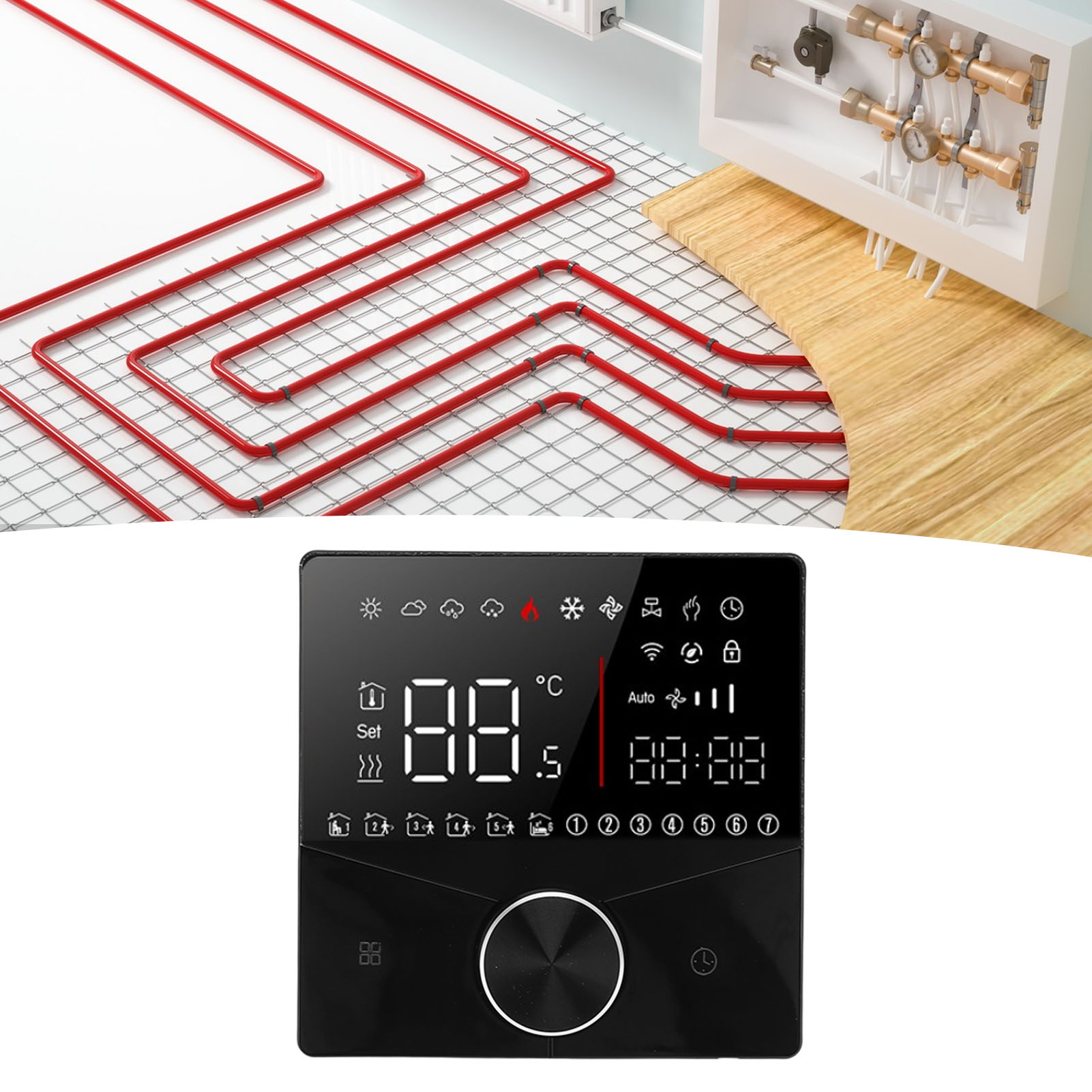 Elektrischer Drehknopf-thermostat, Temperaturregler Mit Farb-lcd-display, 16-a-digitalthermostat Für Sauna-fußbodenheizung, Schwarz