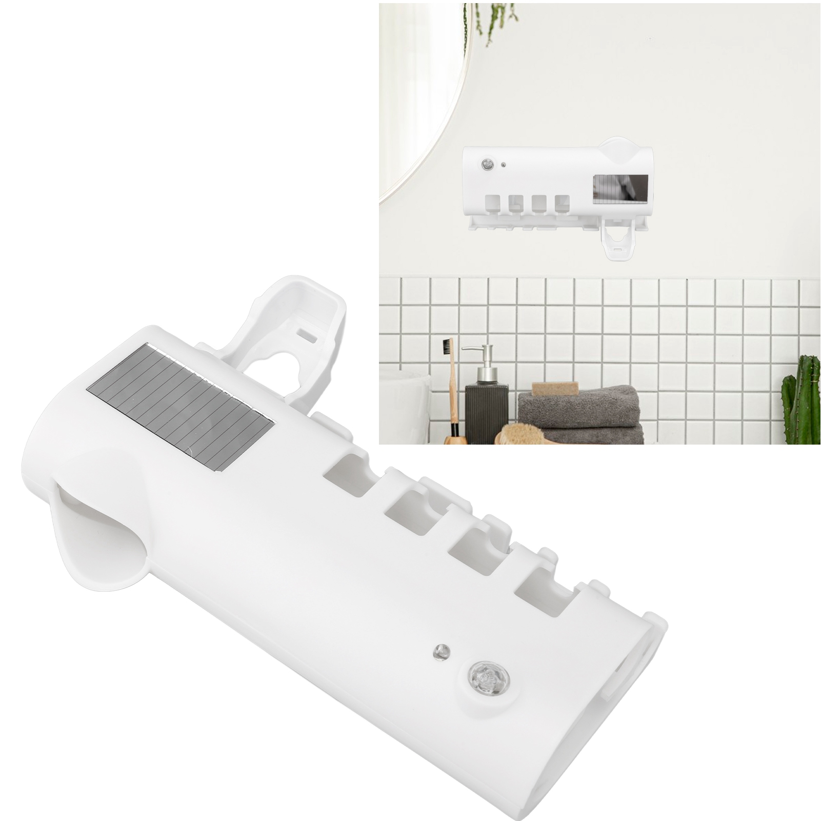 Antibakterieller, Wandmontierter Elektrischer Zahnbürstenhalter Fürs Badezimmer, Kein Bohren Erforderlich, Intelligenter Desinfektions-zahnbürstenhalter, Weiß Mit Knöpfen.