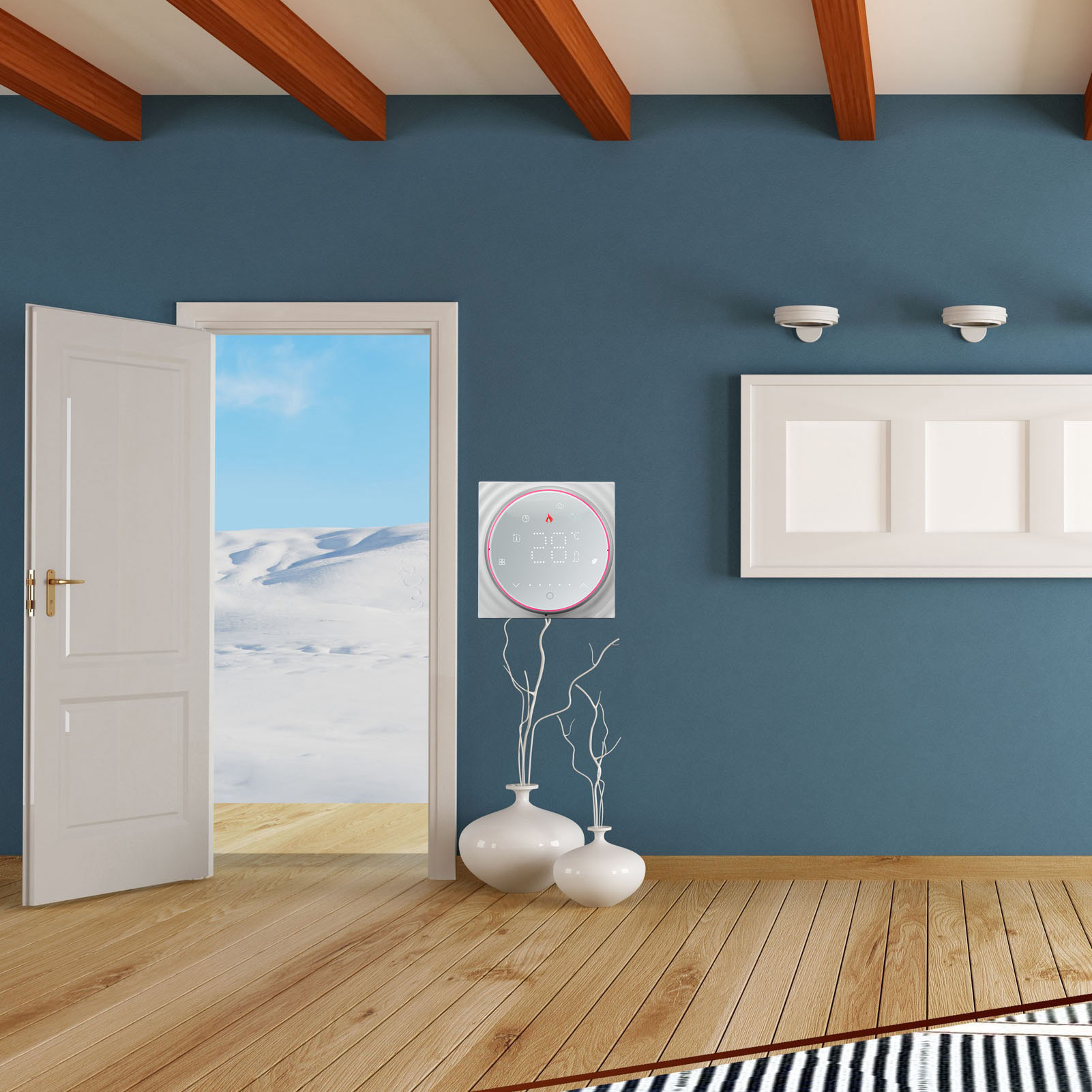 Kabelloser Smart-thermostat, Smart-home-thermostat, Programmierbarer Temperaturregler, Warmwasser-regelventil, Ac95240v, Quadratischer Sockel, Weiß.