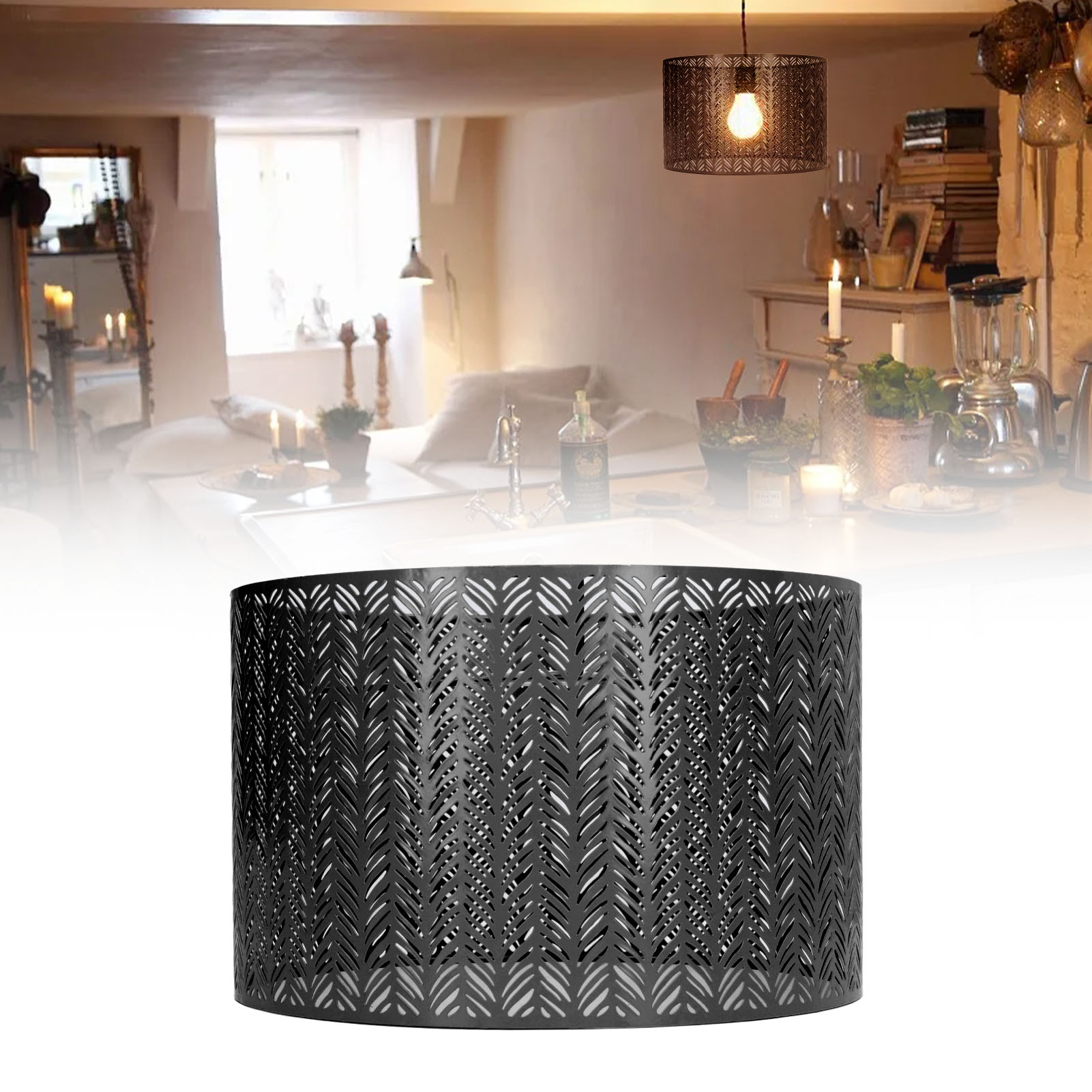 Hohler Metalllampenschirm, Größe E27/e14, Multifunktionaler Deckenlampenschirm, Kunstvoll Geformter Hohler Lampenschirm, Schwarz.