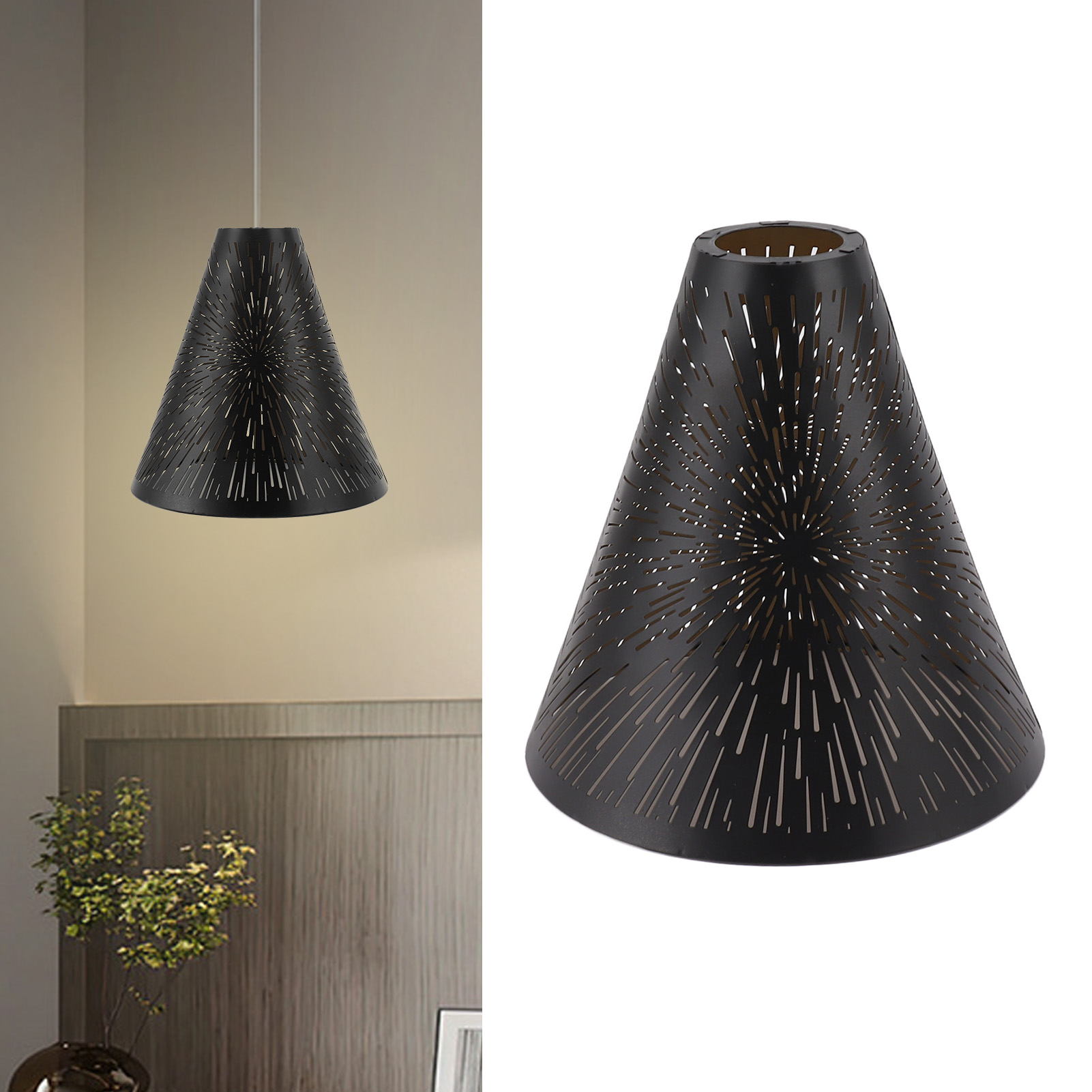 Konischer Lampenschirm Aus Schmiedeeisen E27/e26 Für Tischlampen, Lasergravierter Metalllampenschirm, Lampenschirm Mit Feuerwerksprojektion, Nachttischdekoration Fürs Schlafzimmer