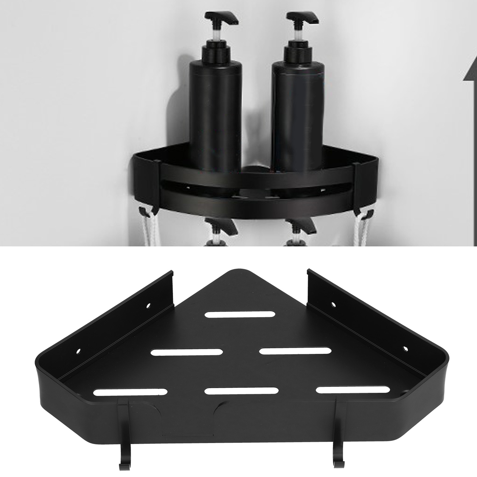 Dreieckiges Regal Aus Schwarzem Aluminium Im Europäischen Stil Für Das Badezimmer, Einfacher Einstöckiger Aufbewahrungskorb Für Hotelbäder.