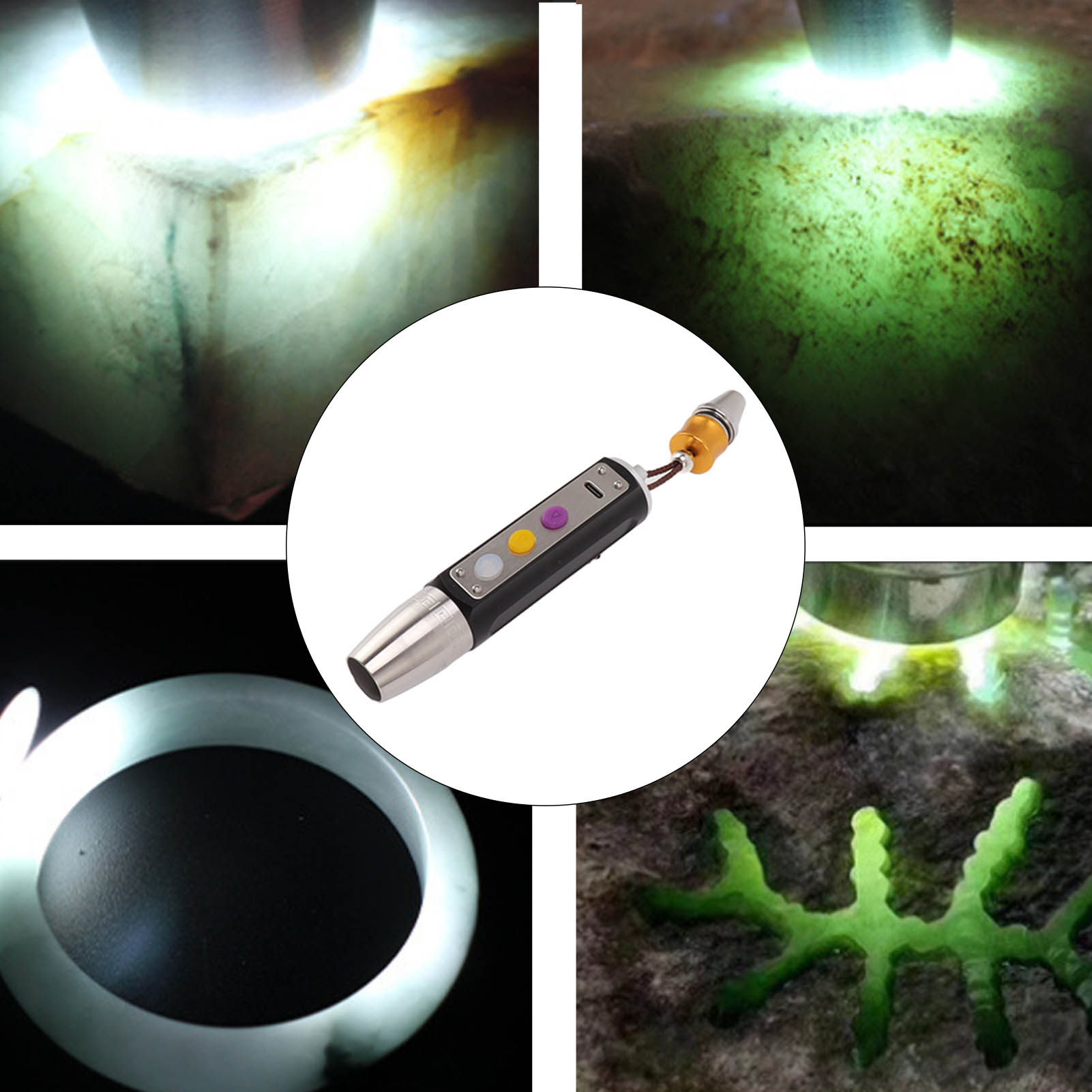 Led-taschenlampe Zur Jadebewertung Mit 3 Lichtquellen Und Stufenloser Helligkeitsregulierung Zur Beurteilung Von Jade Und Schmuck – Schwarz