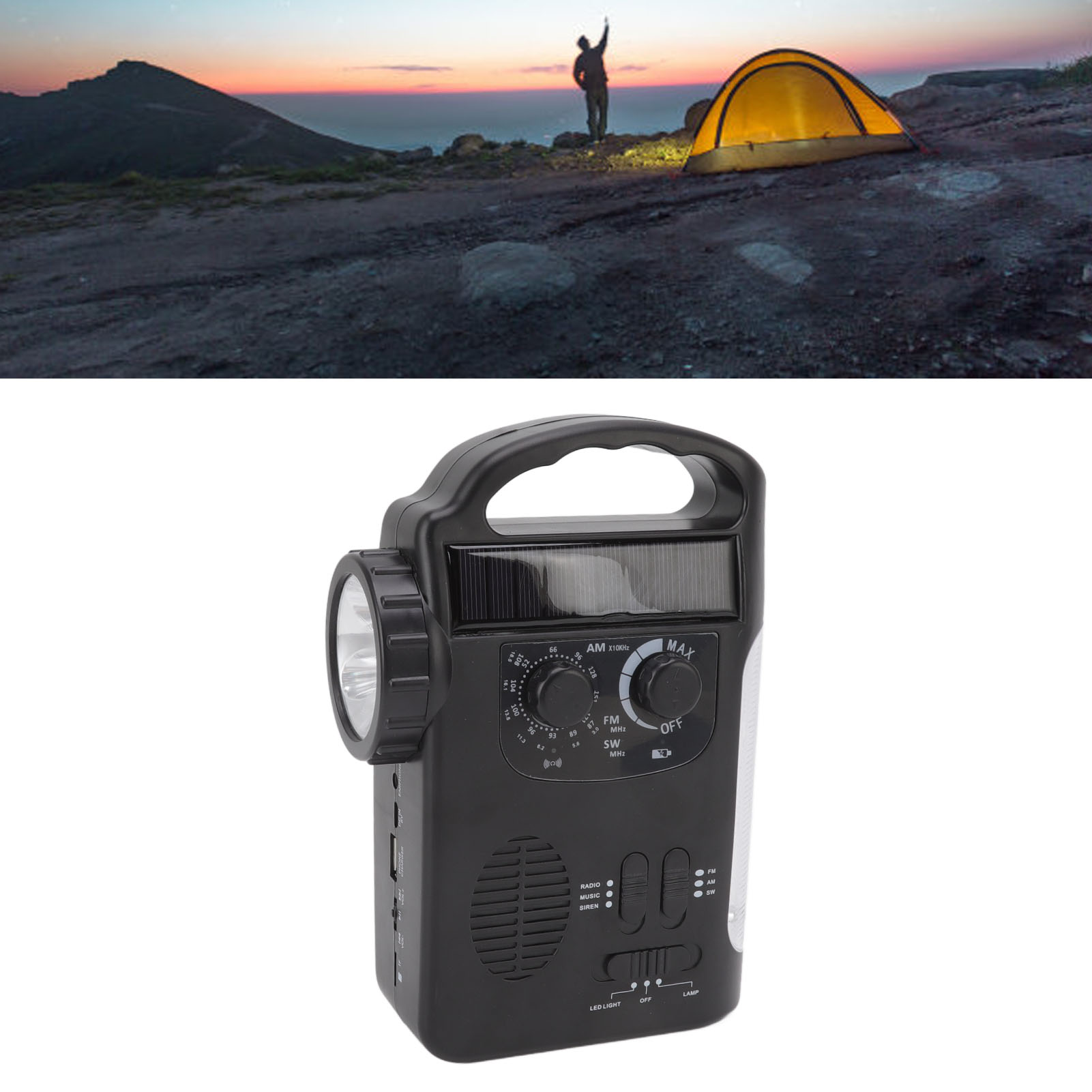 Wiederaufladbares Mehrkanalradio Amfmsw Mit Solarstrom Und Handkurbel, Tf-kartenleser Und Led-leseleuchte