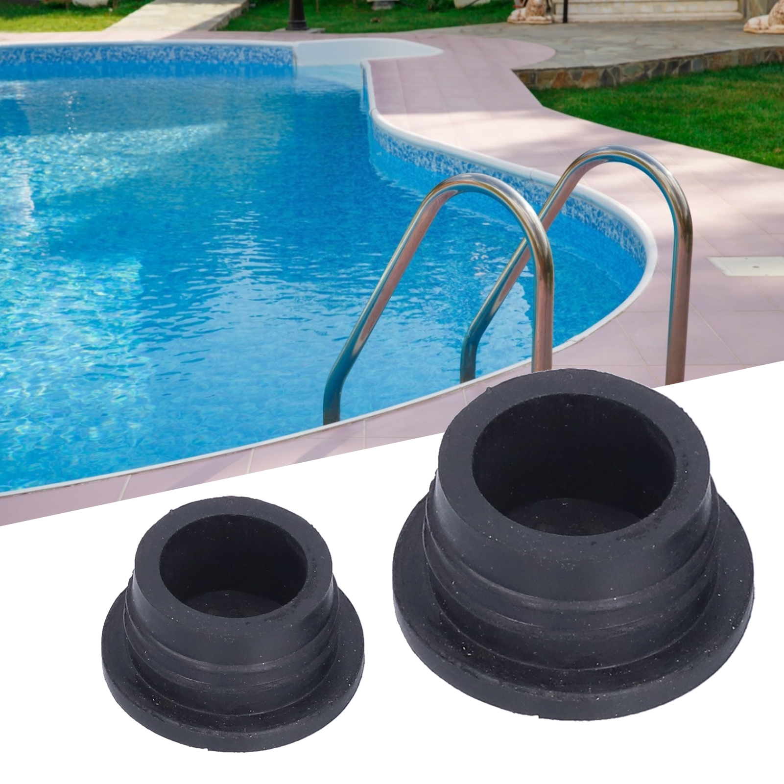 Set Mit 2 Poolleiter-zubehörteilen: Gummistopper, Gummipuffer Für Poolleiter, Schutzvorrichtungen, Schwarz.