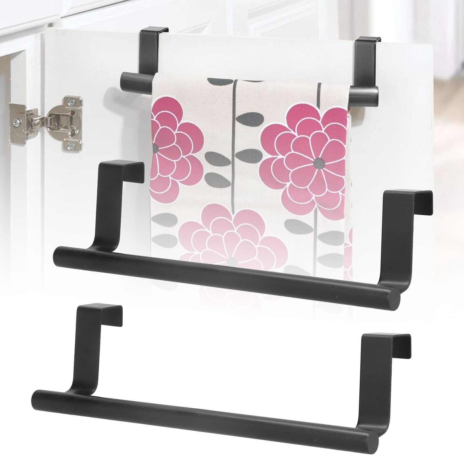 Schwarze, Wandmontierte Handtuchstange Ohne Nägel, Zum Aufhängen Von Handtüchern, Bohrfreie Halterung Für Schränke Und Badezimmer, 23 Cm.