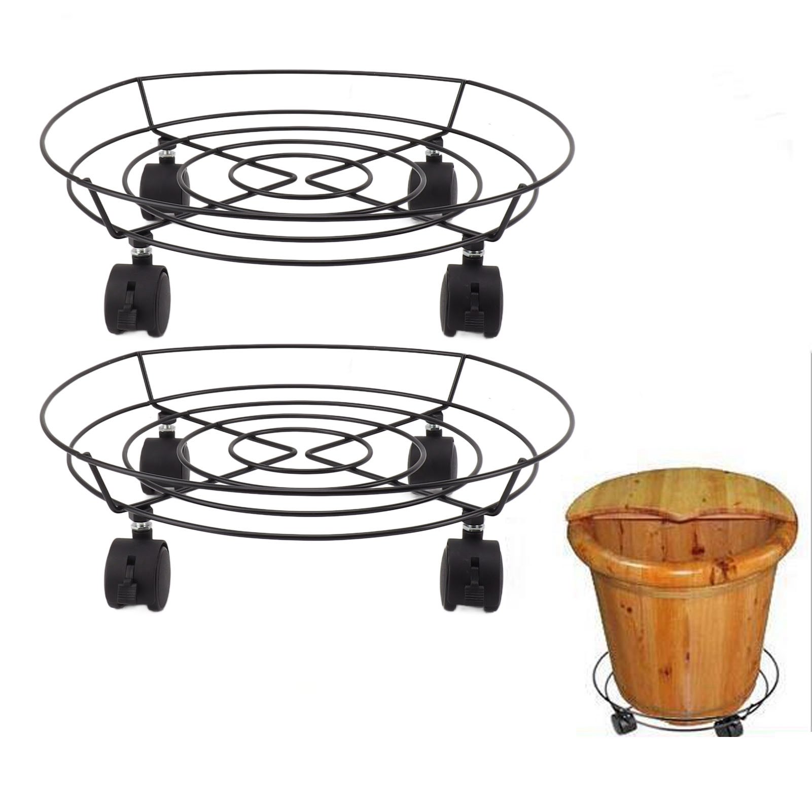 Set Aus 2 Freistehenden Badewannenständern Aus Schmiedeeisen Mit Rollen, Mobilem Blumentopfständer, Metalltablett, Gasflaschenfuß, Gasflaschenhalter Aus Stahl