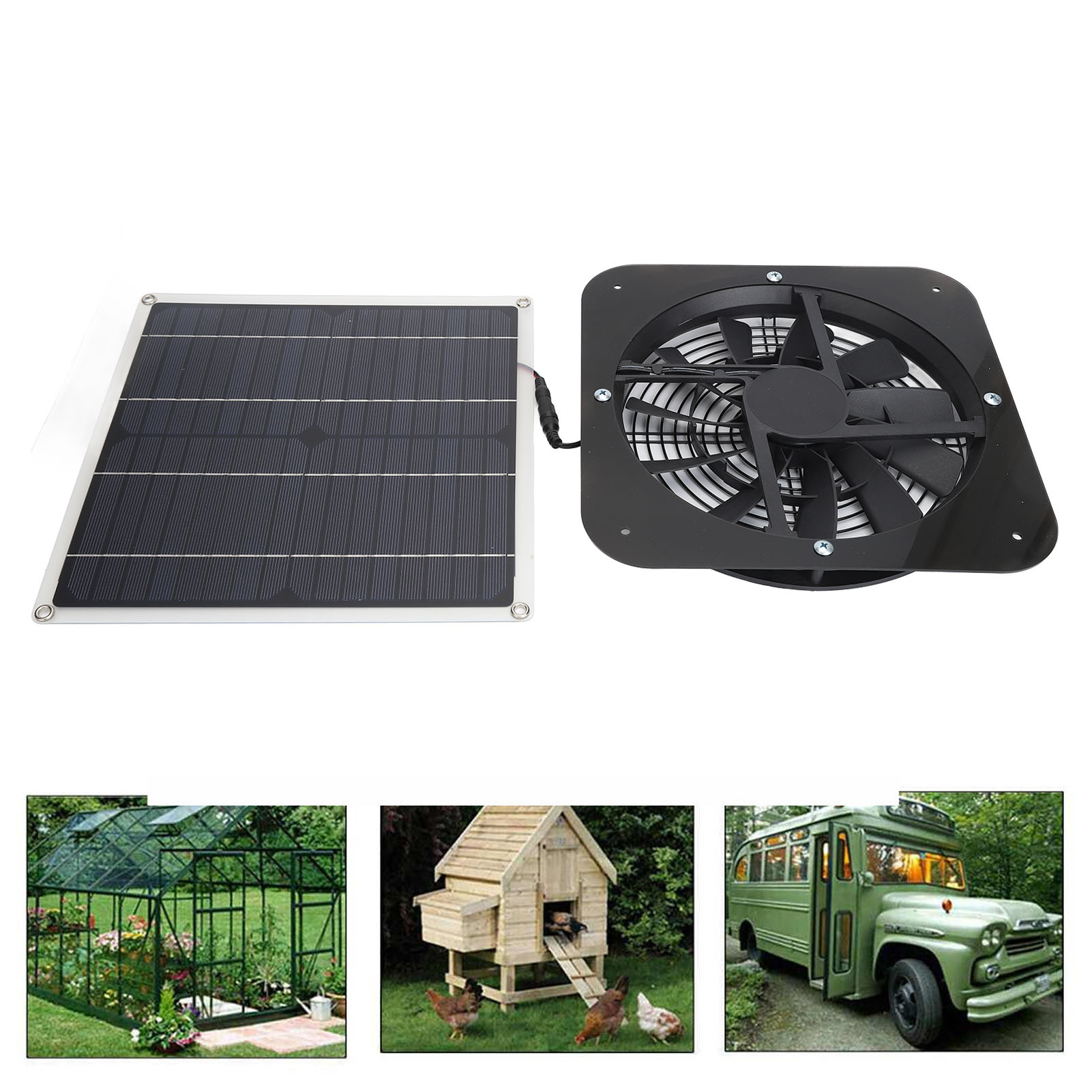 Runde Belüftungsbox Mit 25 Cm Durchmesser (10 Zoll) Und 100-w-solarpanel Für Tierzwinger – Schwarz