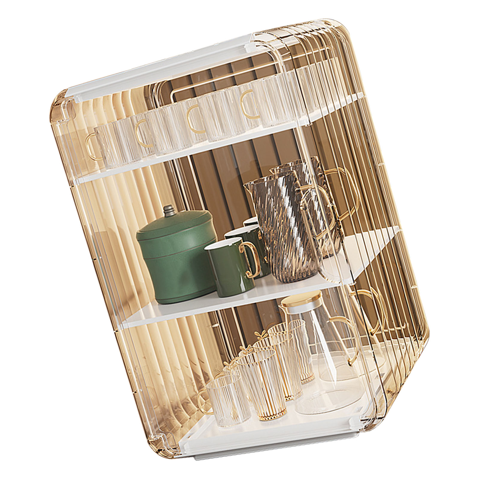 Stapelbarer, Luxuriöser Und Eleganter Becherhalter, Staubdicht, Transparent, Geeignet Für Wohnzimmer, Büro, Arbeitszimmer Und Schränke, Große Größe - Weiß.