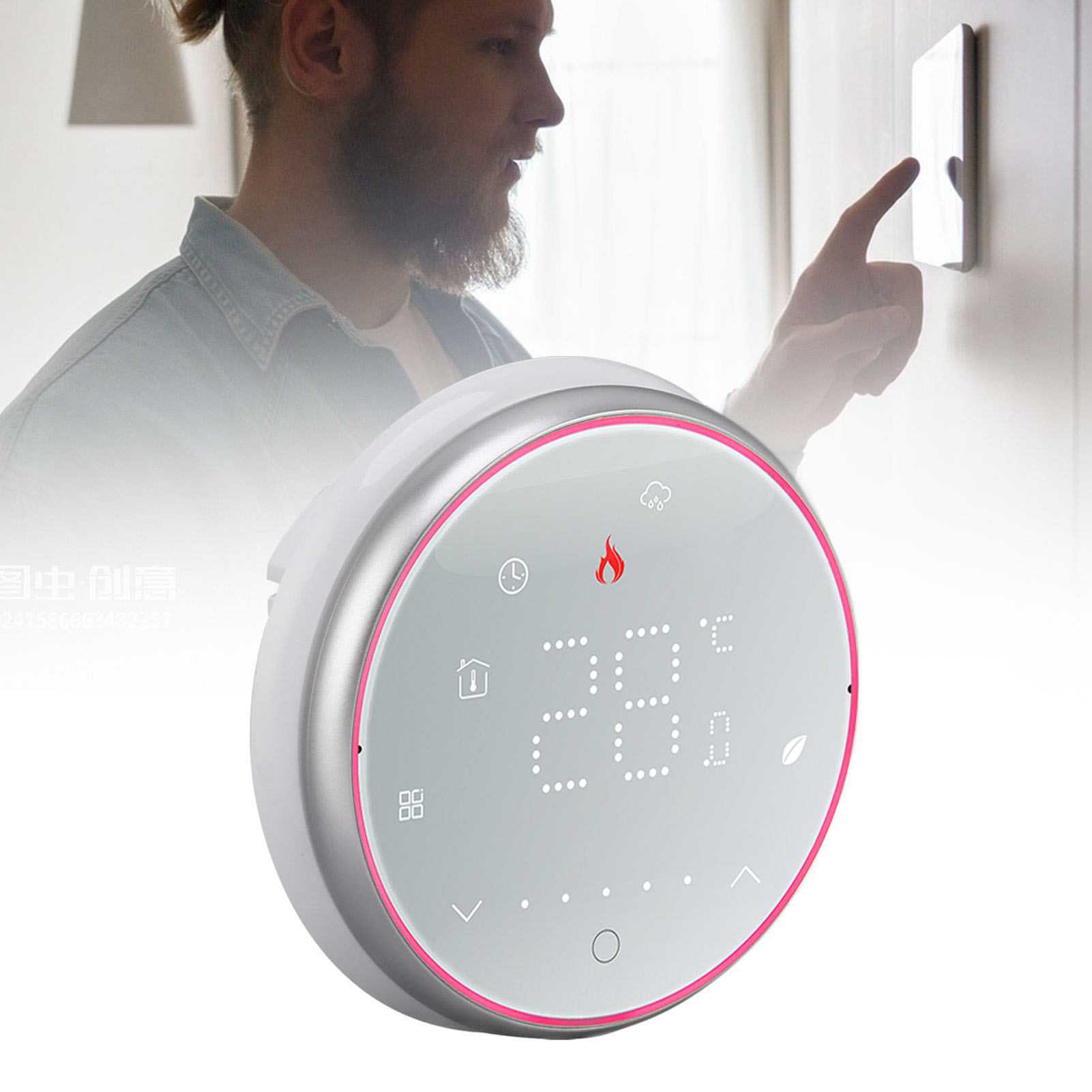 Kabelloser Smart-thermostat, Hausautomatisierungsthermostat, Programmierbarer Temperaturregler, Ac95240v Elektroheizung, Runder Sockel, Weiß.