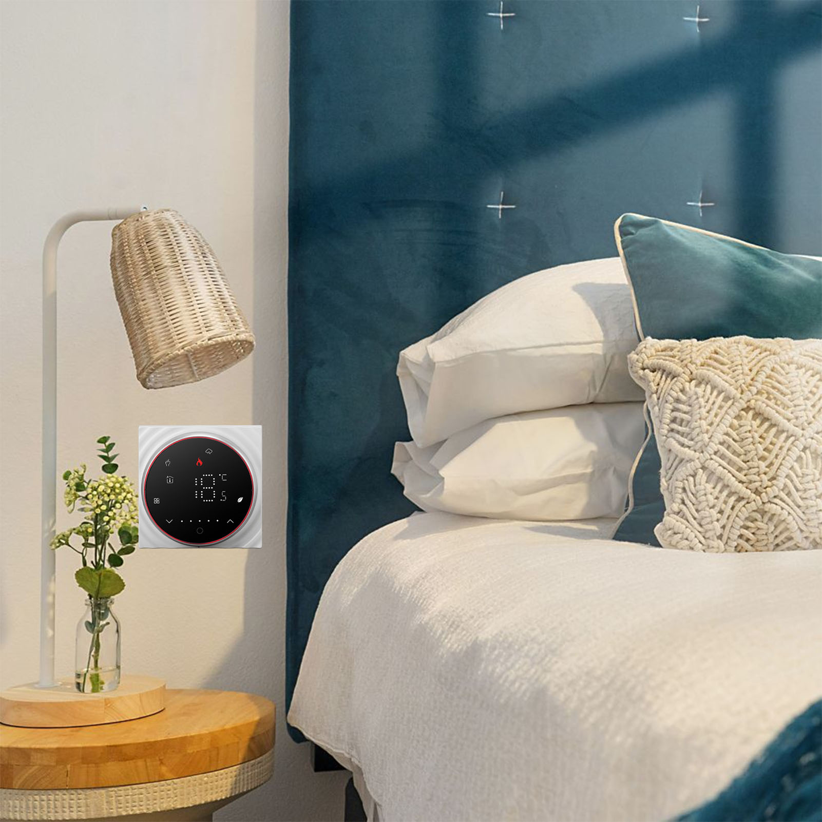 Drahtloser Smart-thermostat, Smart-thermostat Für Vernetzte Haushalte, Programmierbarer Temperaturregler, Wandthermostat Mit Potentialfreiem Kontakt, Ac95240v, Quadratischer Sockel, Schwarz.