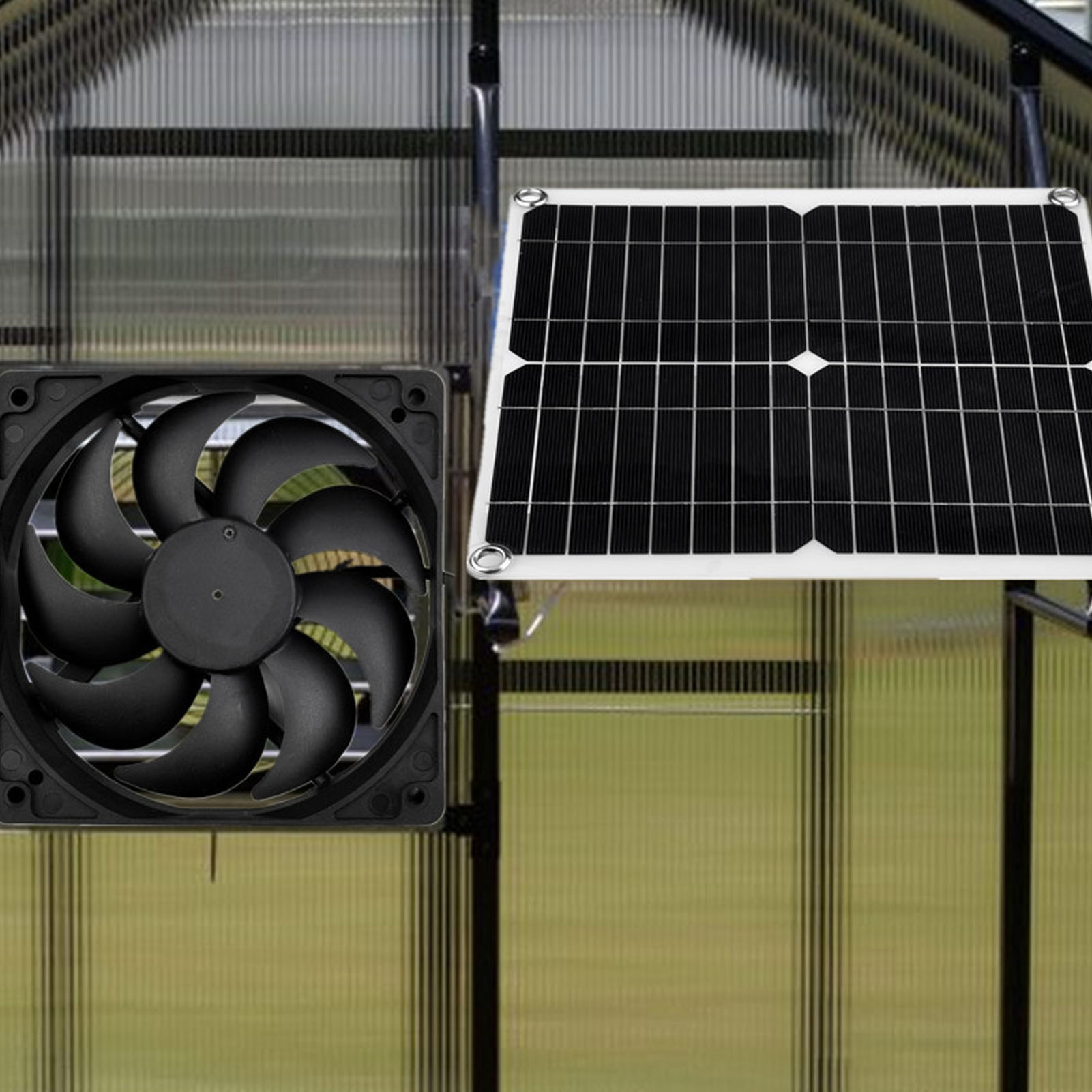 Ein Satz Ventilatoren, Die Von Einem 12-w-solarpanel Betrieben Werden.