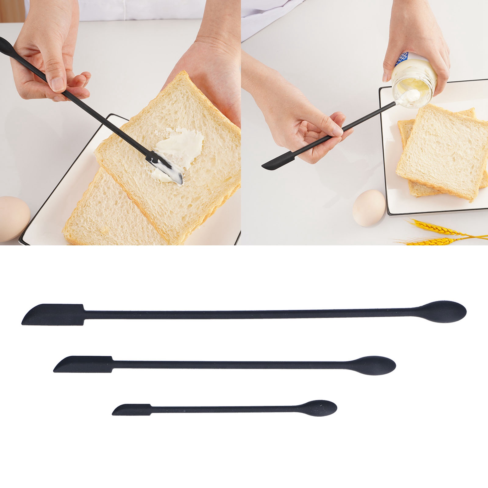 Set Mit 3 Kleinen, Spitzen, Schwarzen Silikonspateln: Marmeladen-/butterspatel, Doppellöffel, Kuchenmesser, Wiederverwendbarer Spatel