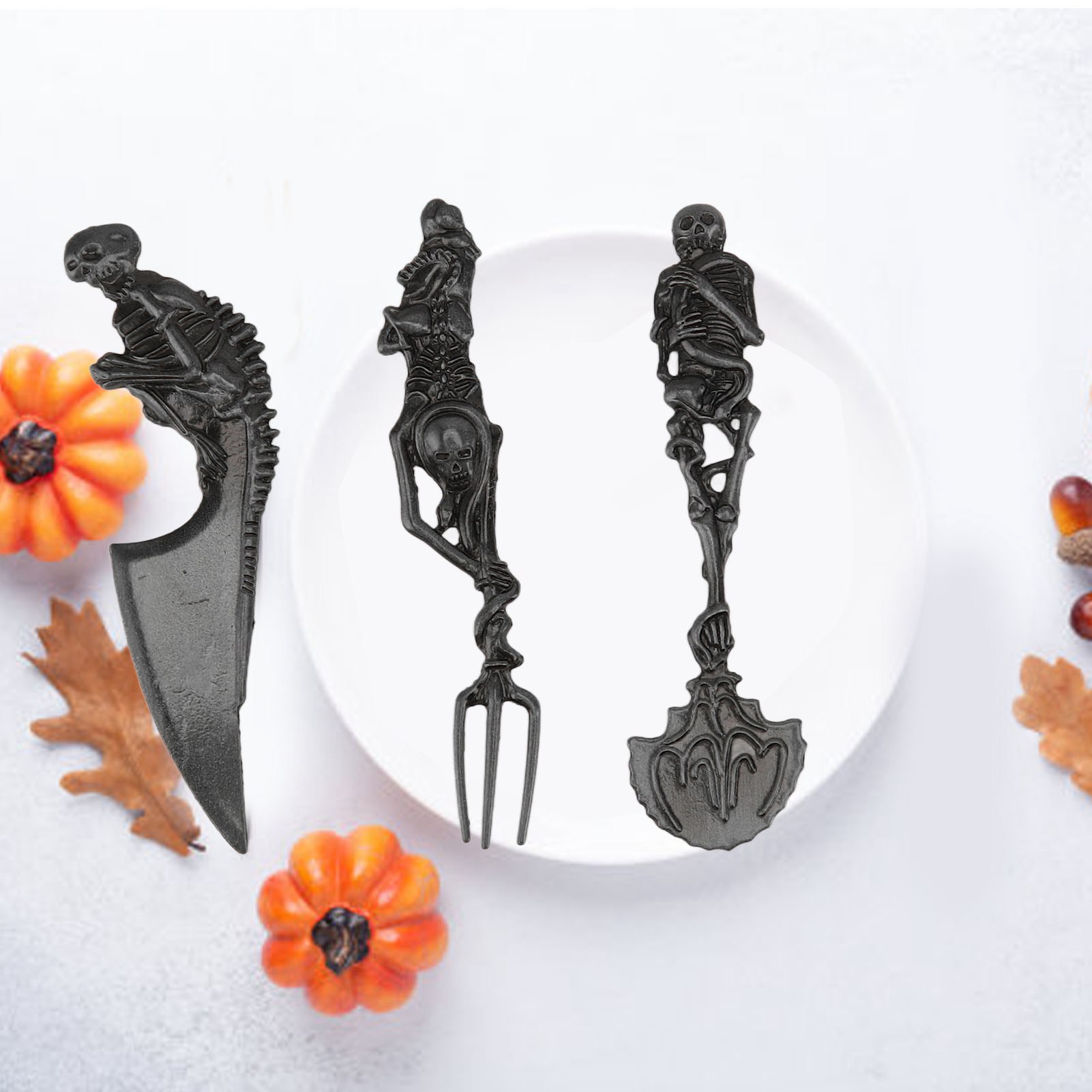 Küchenaccessoires Aus Zinklegierung, Skelett-besteckset (schwarz), Halloween-geschenk