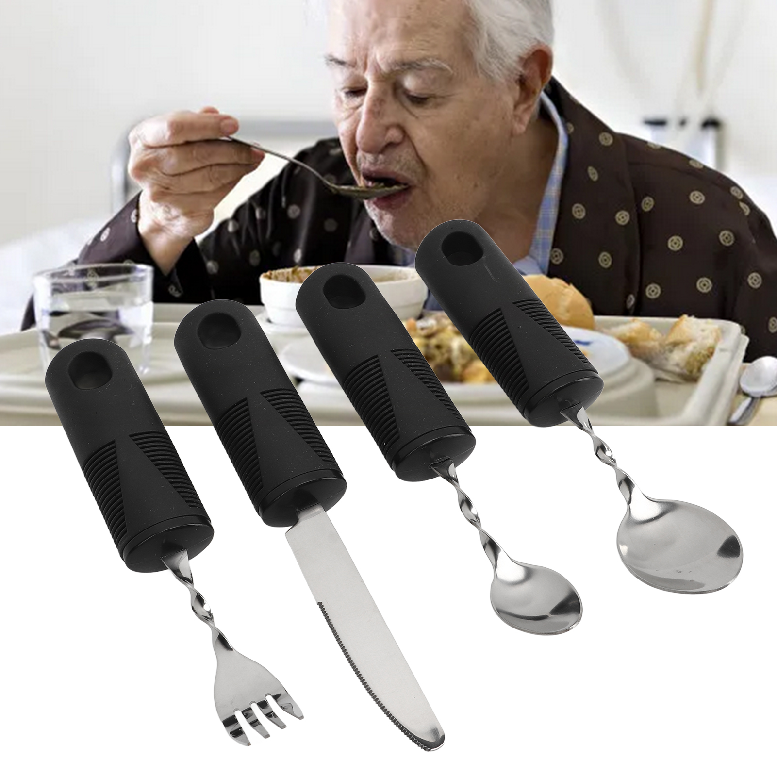 Gewichtetes Besteck Ist Ein Adaptives Ernährungshilfsmittel Für Patienten, Die An Handzittern Und Parkinson Leiden.