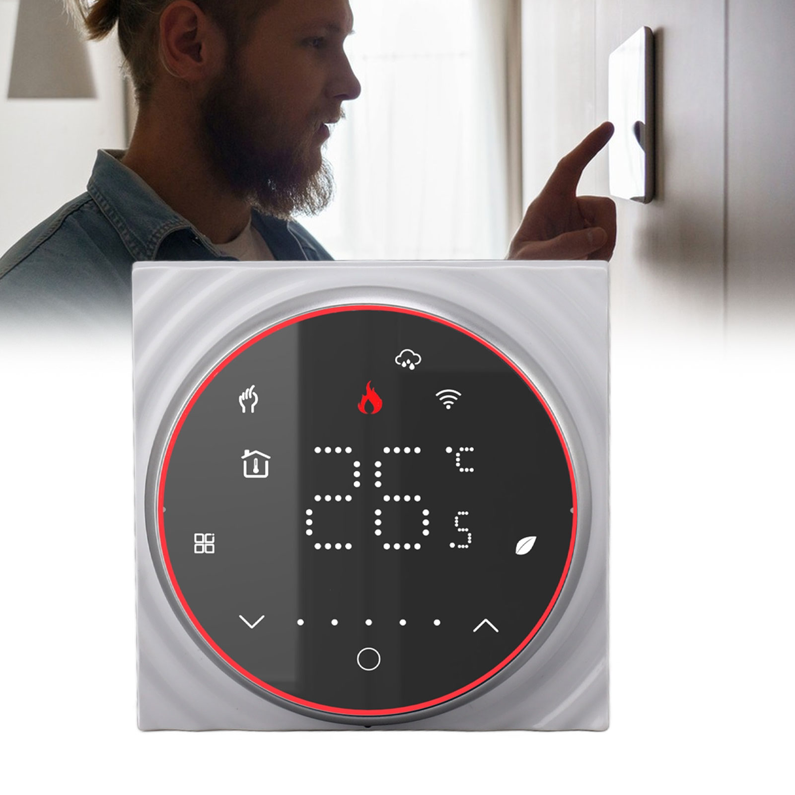 Drahtloses Smart-thermostat-bedienfeld Für Zuhause Mit Wi-fi-sprachsteuerungs-app, Wandboiler Mit Trockenkontakt, Ac95240v, Quadratischer Sockel, Schwarz.