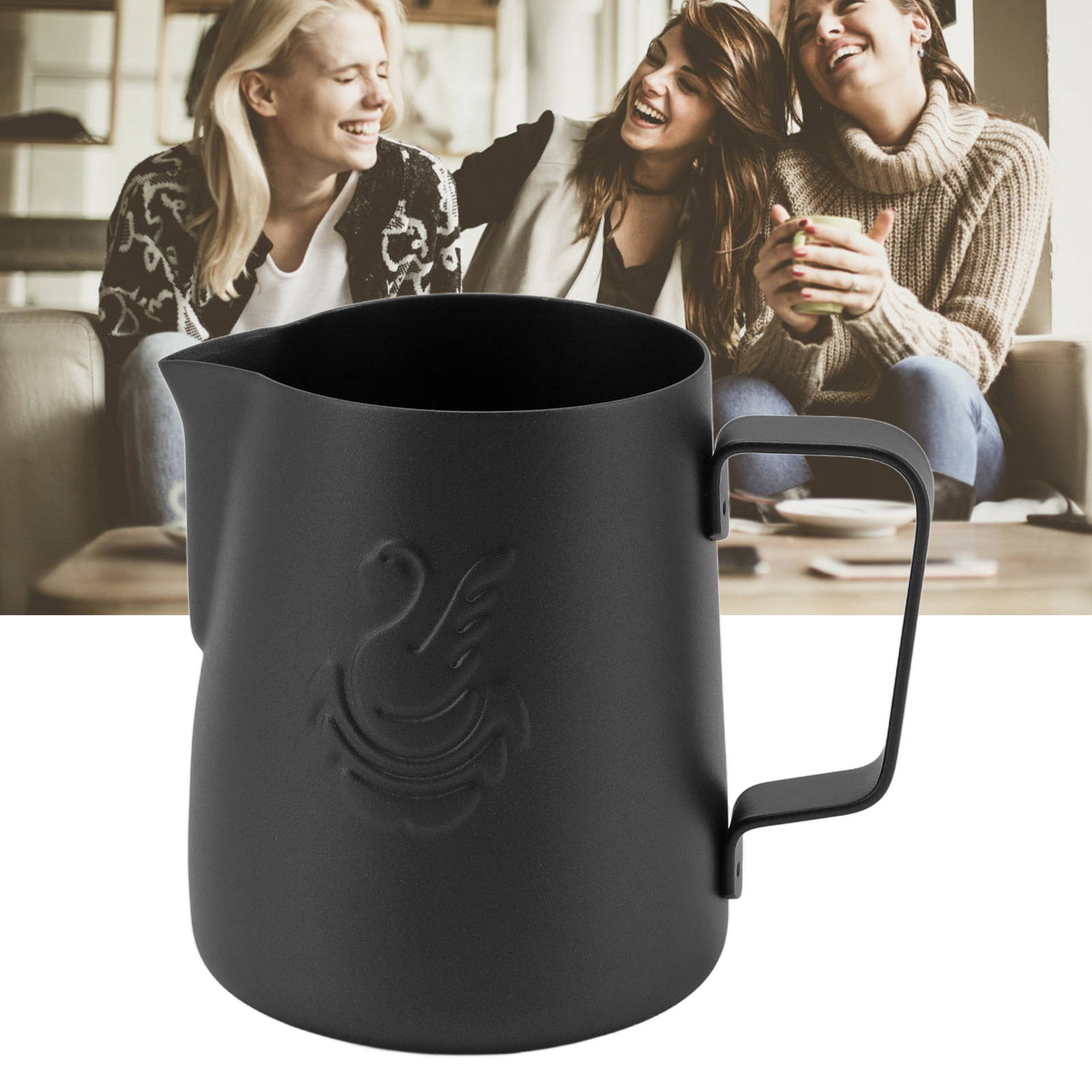 Sandgestrahlter, Schwanenförmiger Latte-art-becher, 380 Ml, Edelstahl 304, Schwarz