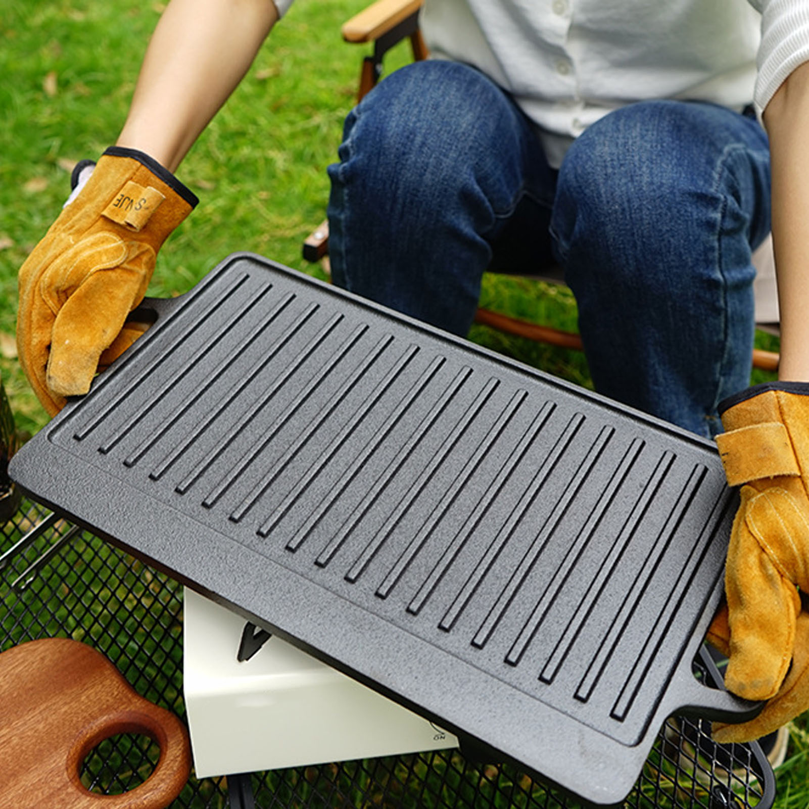 Outdoor-campinggrill, Koreanischer Grill, Doppelseitiger Teppanyaki-grill, Steakgrill, Grill Für Gas-/induktionsherde, Große Ausführung.