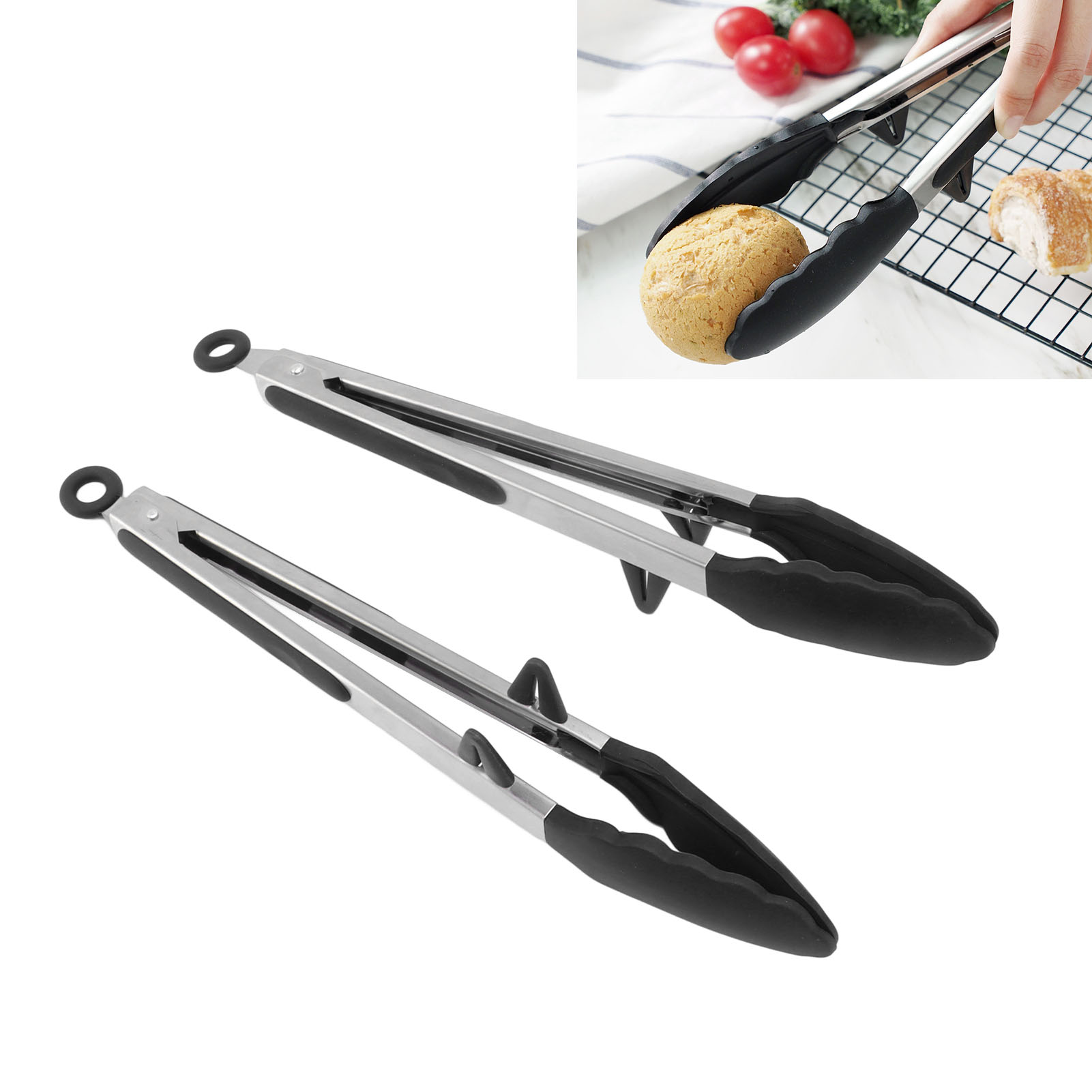 Set Mit 2 Speisezangen Mit Füßen, Grillzange, Brotzange, Schwarz