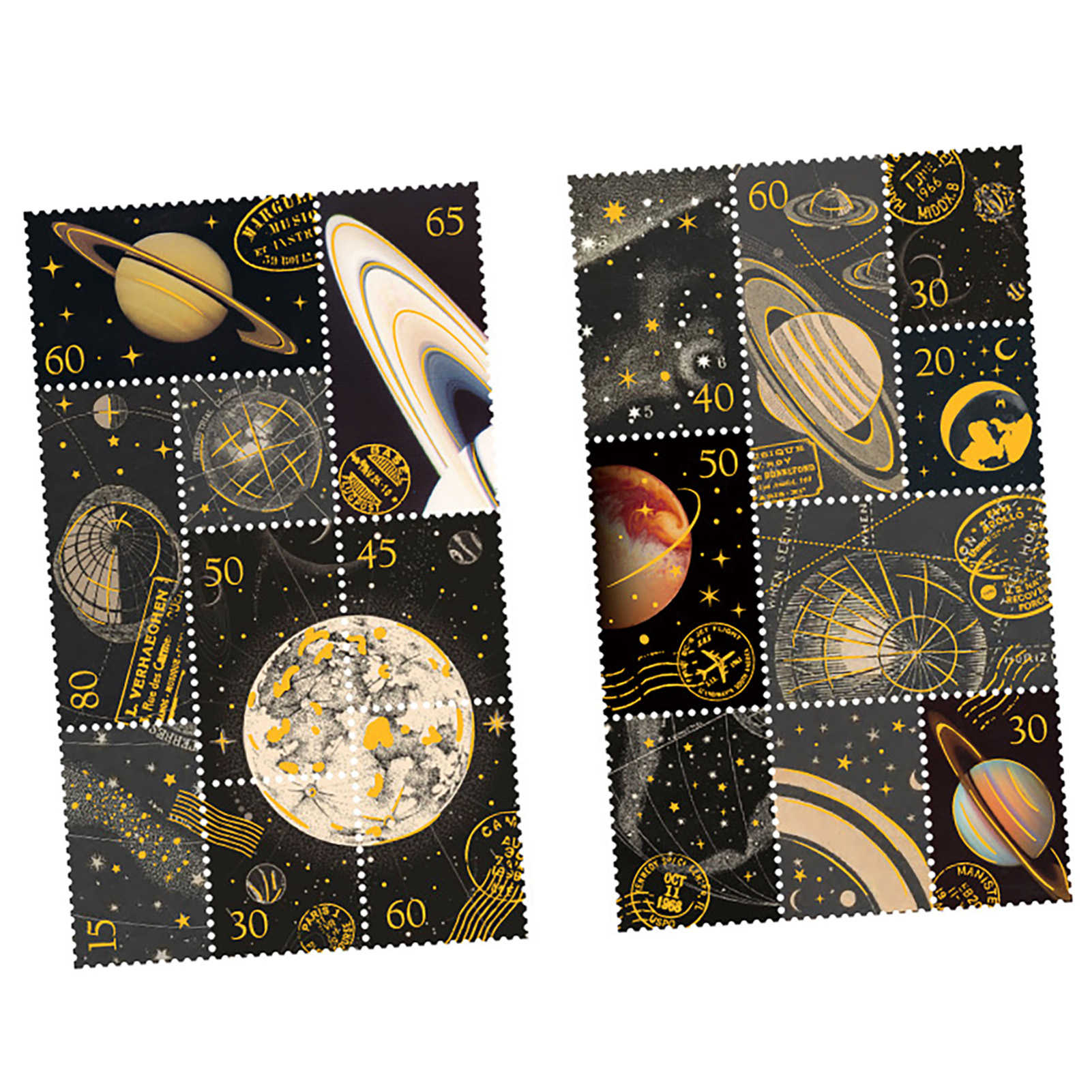 Sticker Für Brieffreunde, Briefmarkenalbum-serie, Goldfolienstempel, 2 Goldfolienstempel, Kosmische Fantasie