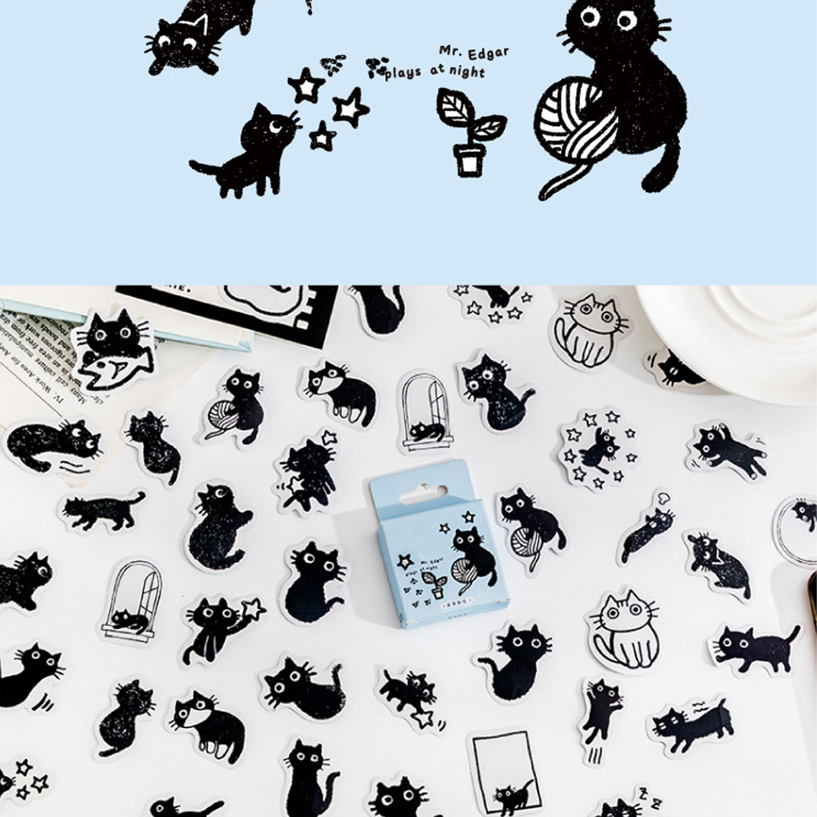 Momo Sticker-set, Mr. Edgar Serie, Diy-journaling-zubehör Mit Katzenmotiven, 45 Teile.