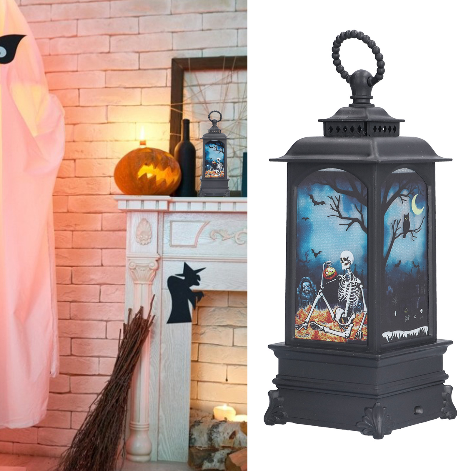 Halloween-kürbislampe, Batteriebetrieben, Für Drinnen Und Draußen, Wohnzimmer, Schlafzimmer, Diy, Tischlampe, Halloween-laterne, Geschenk, Flammenlampe, Totenkopf.