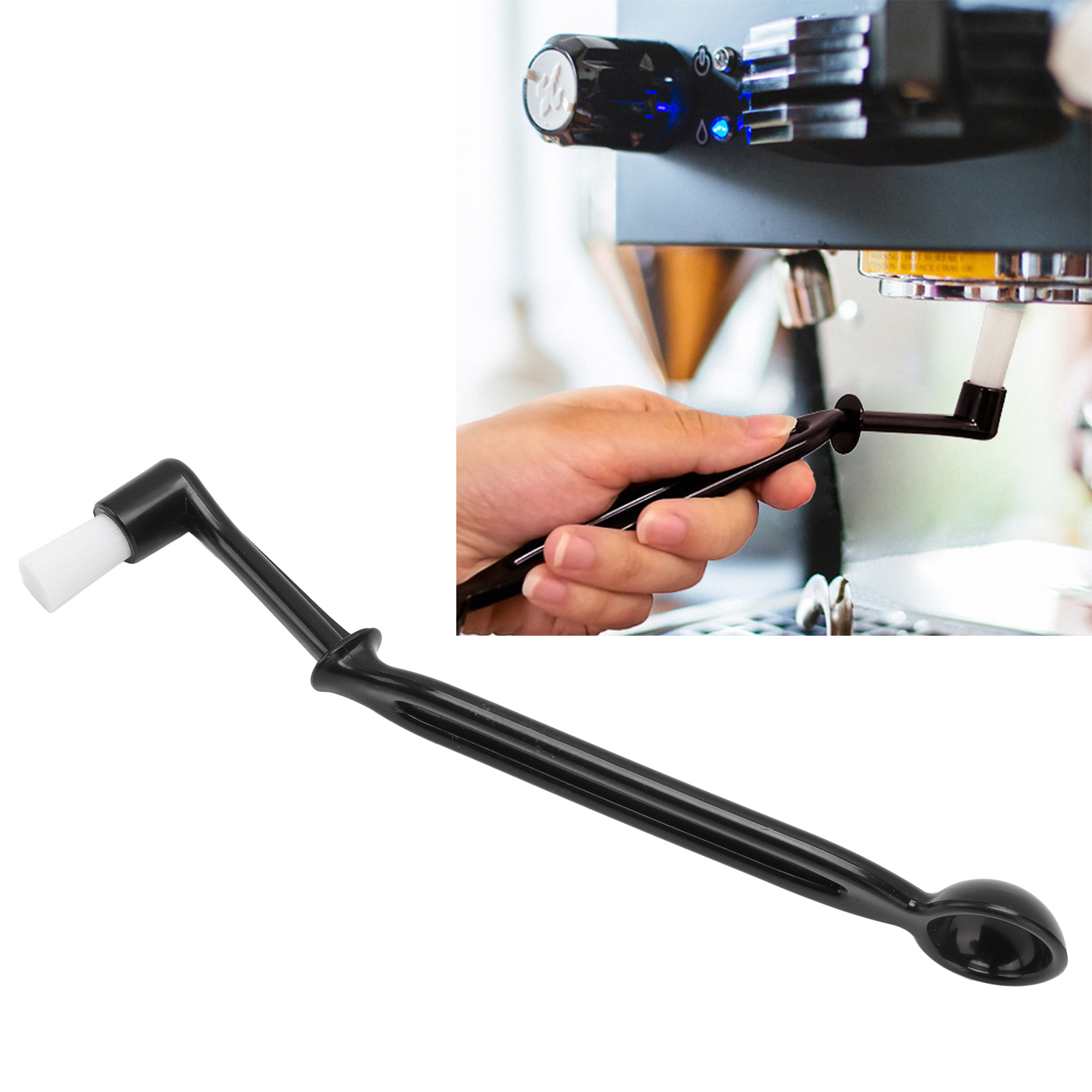 Schwarze All-in-one-reinigungsbürste Für Kaffeemaschinen, Brühkopfbürste, Kaffeemaschinenbürste Mit Gebogenem Griff, Filterkopfbürste.