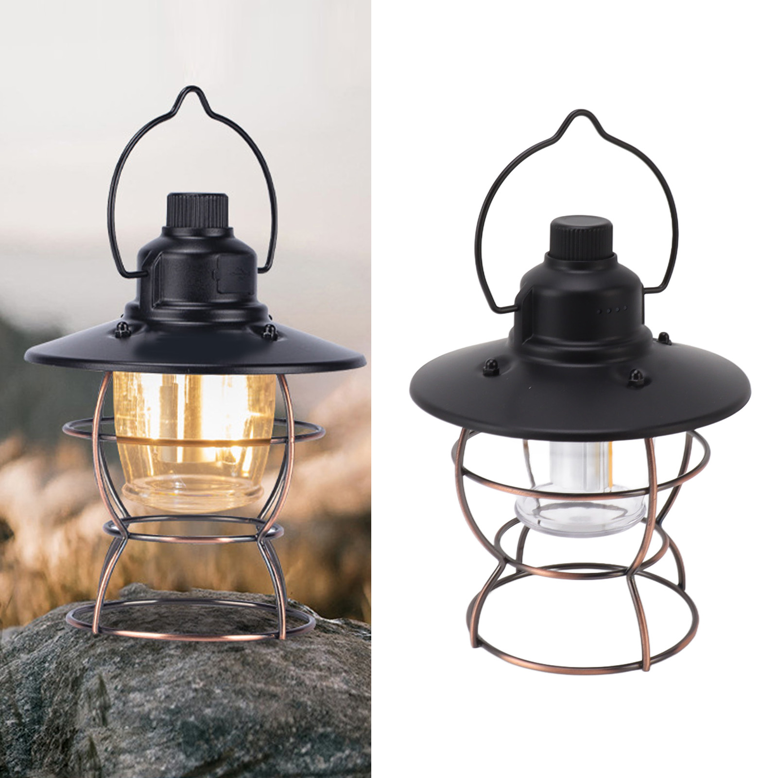 Retro-campinglampe, Wiederaufladbar, Tragbare Picknick- Und Campinglampe, Hängelaterne Aus Schmiedeeisen, Klassische Dekorative Tischlampe, Einstellbare Helligkeit, Tragbare Zeltlampe.