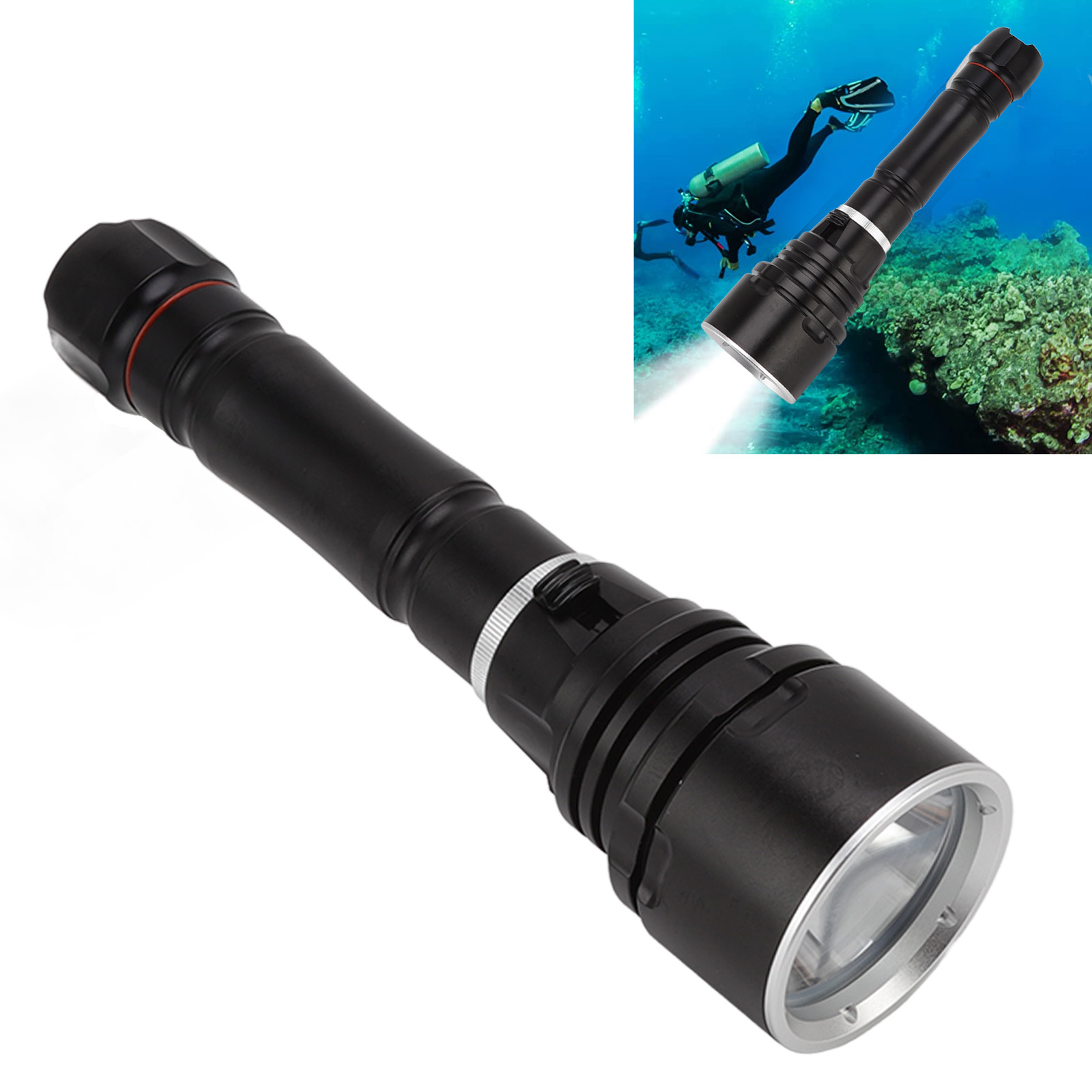 Led-taucherlampe Mit Stufenloser Dimmfunktion Und Schutzart Ipx8, Erweitertes Wasserdichtes Design.