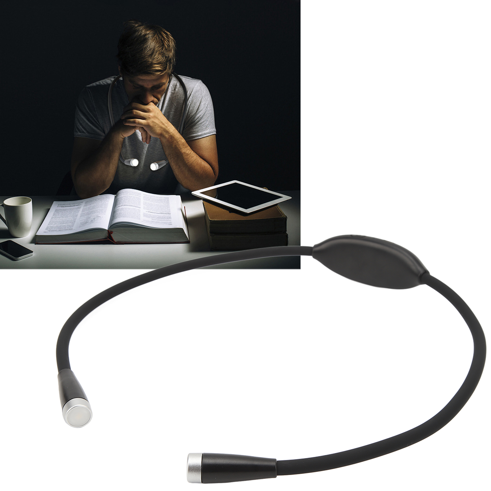Leselampe Zum Lesen Im Bett – 3 Helligkeitsstufen, Flexibler Arm Und Silikon-nackenstütze