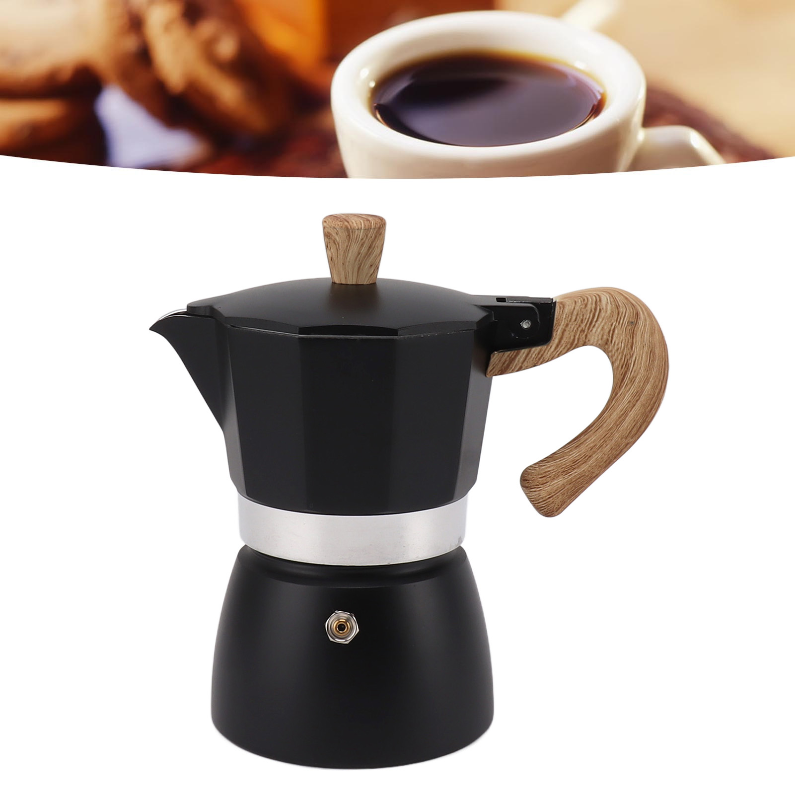 Klassische Italienische Moka-kaffeekanne, Achteckiges Aluminium, Für Espressobohnen, Filterkaffee, Schwarz, Fassungsvermögen Drei Tassen