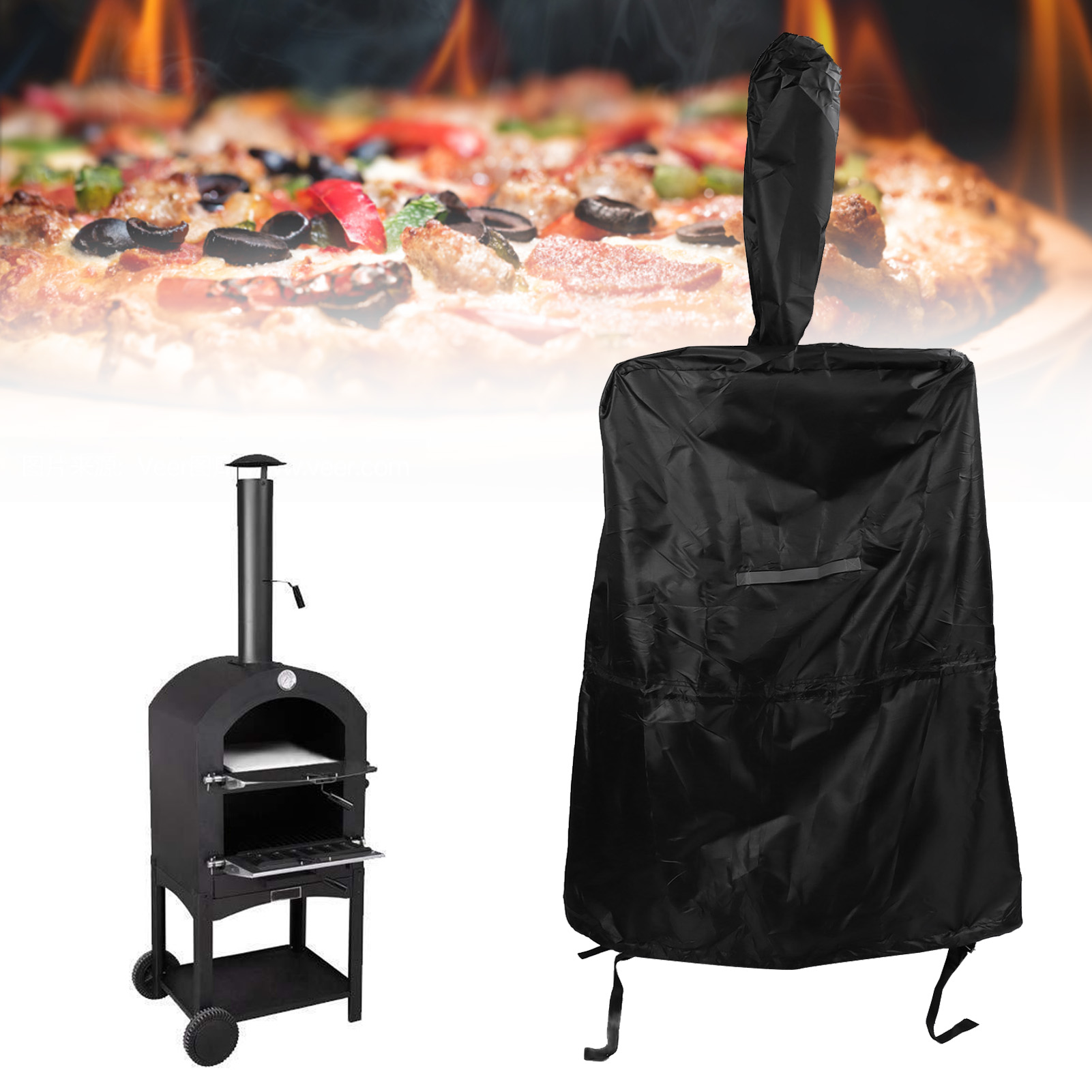 Schwarze Outdoor-abdeckung Aus Oxford-gewebe Für Pizzaofen, Brotbackofen Und Grill, 170 X 65 X 55 Cm – Wasserdicht Und Staubdicht