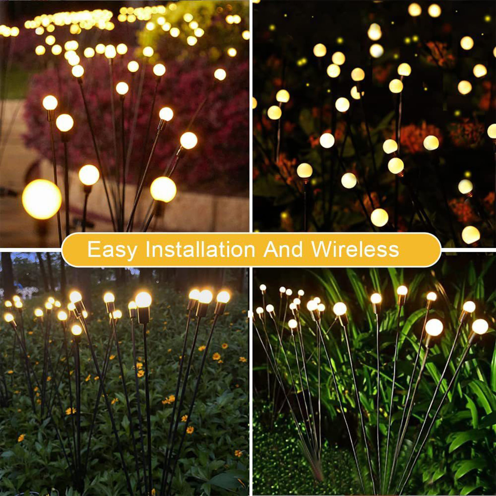 Solarbetriebene Rasenlampe, Hoflampe, Windbetriebene Led-bodenleuchte Mit Glühwürmcheneffekt, Gartendekoration, Festbeleuchtung, 10 Warmweiße, Oszillierende Köpfe.