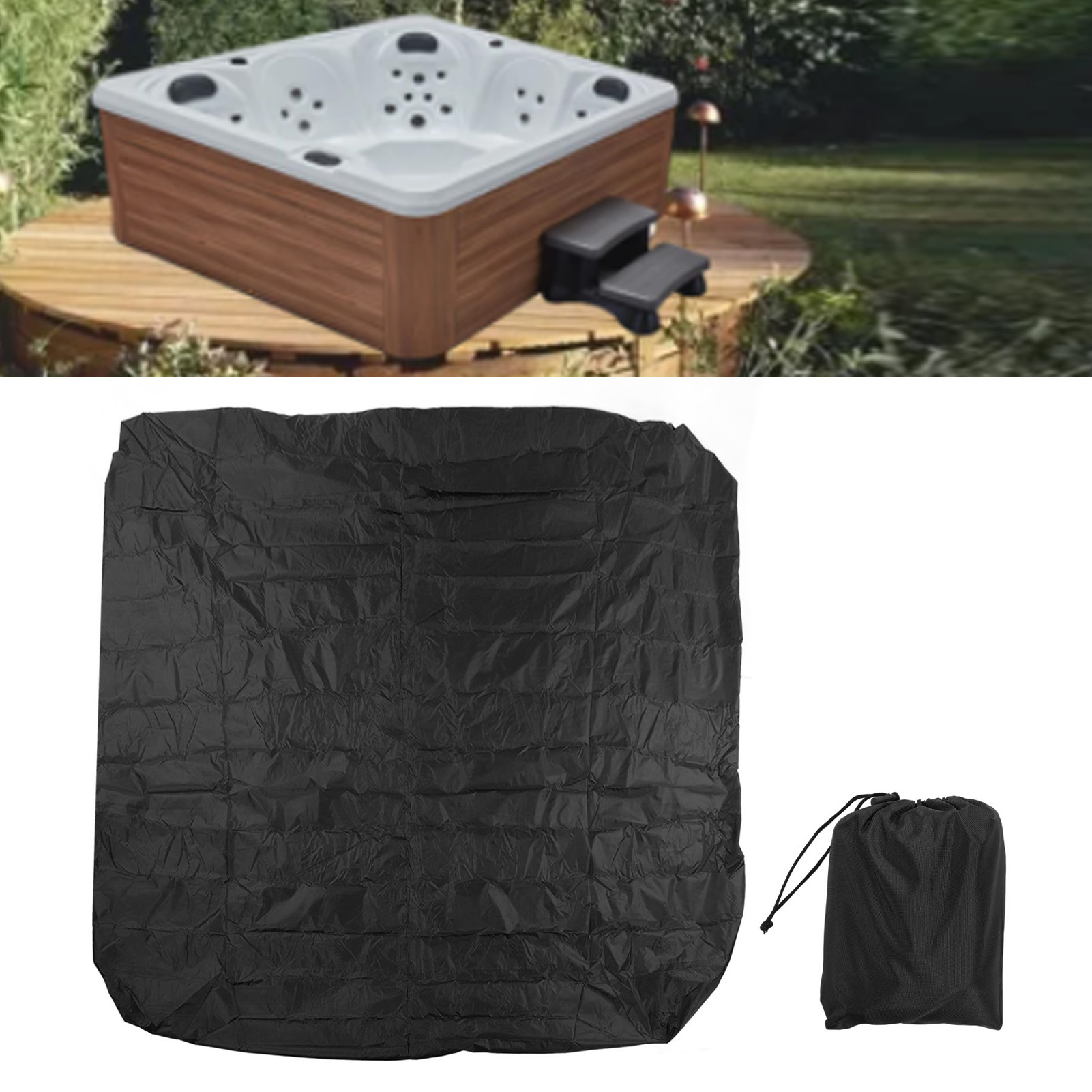 Quadratische Outdoor-abdeckung Für Badewanne/whirlpool, Aus 190 Mm Silbernem Polyester-taft, Wasserdicht Und Staubdicht, 210 X 210 X 30 Cm, Schwarz.