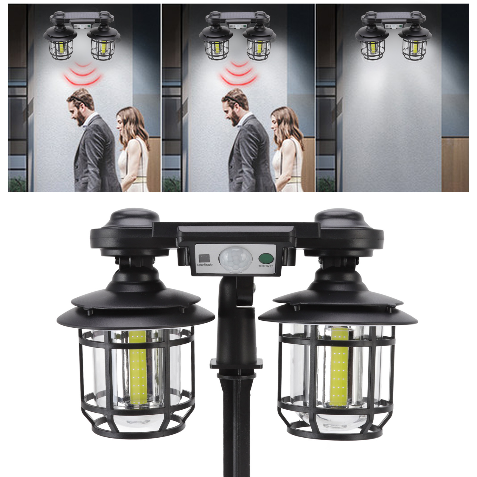 192cob Solar-wandleuchte, Gartenleuchte, Fernbedienung, Bewegungsmelder, Stehlampe, Wasserdichte Retro-led-wandleuchte
