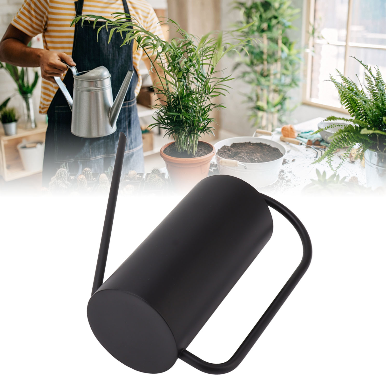 Gießkanne Aus Edelstahl Mit Langem Ausguss, Sprühflasche Aus Metall, Gartensprenger, 1500 Ml, Schwarz.