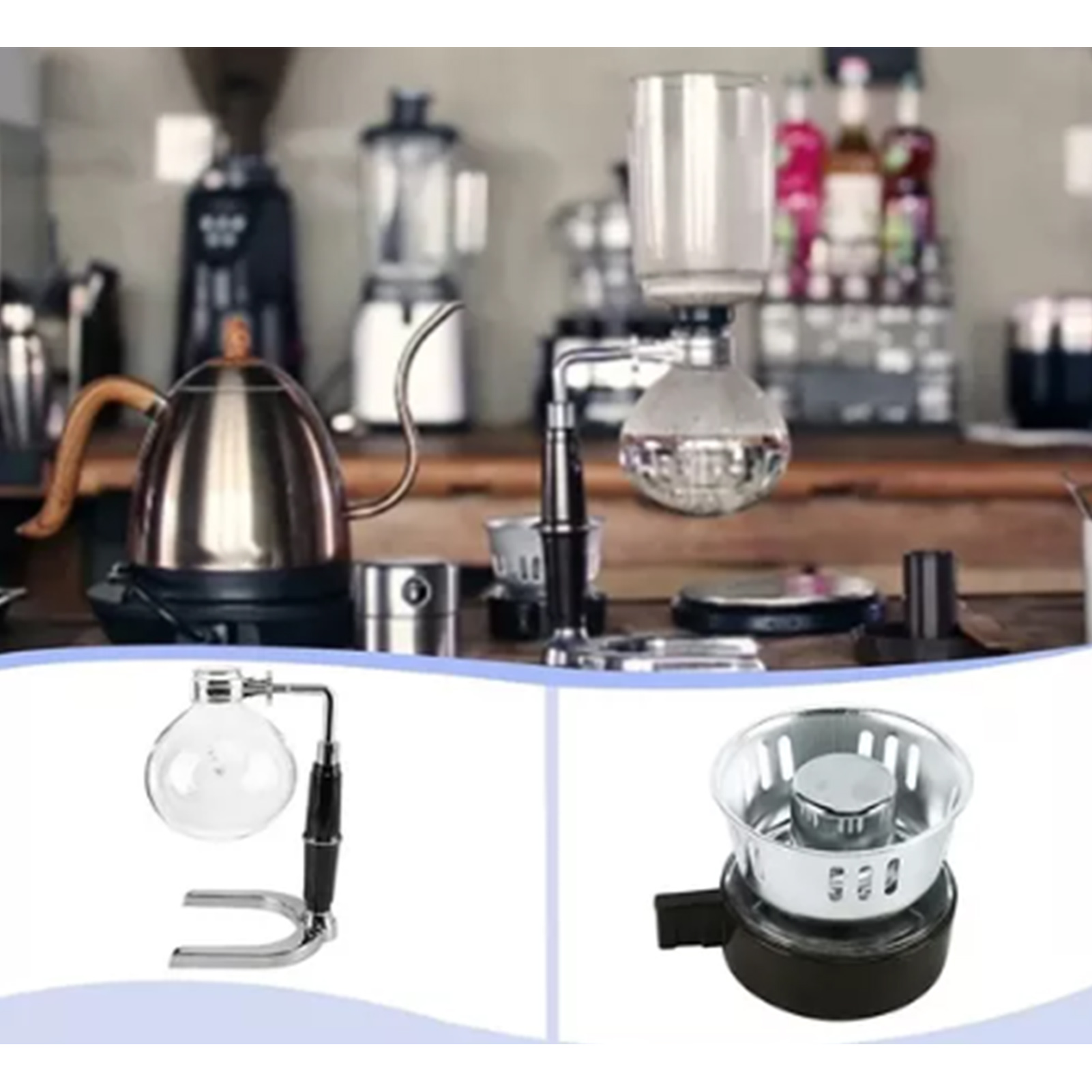 Klassische Siphon-kaffeemaschine, Siphon-kaffeemaschine Aus Glas, Für 3 Personen, Schwarzer Griff, Manuelle Kaffeemaschine