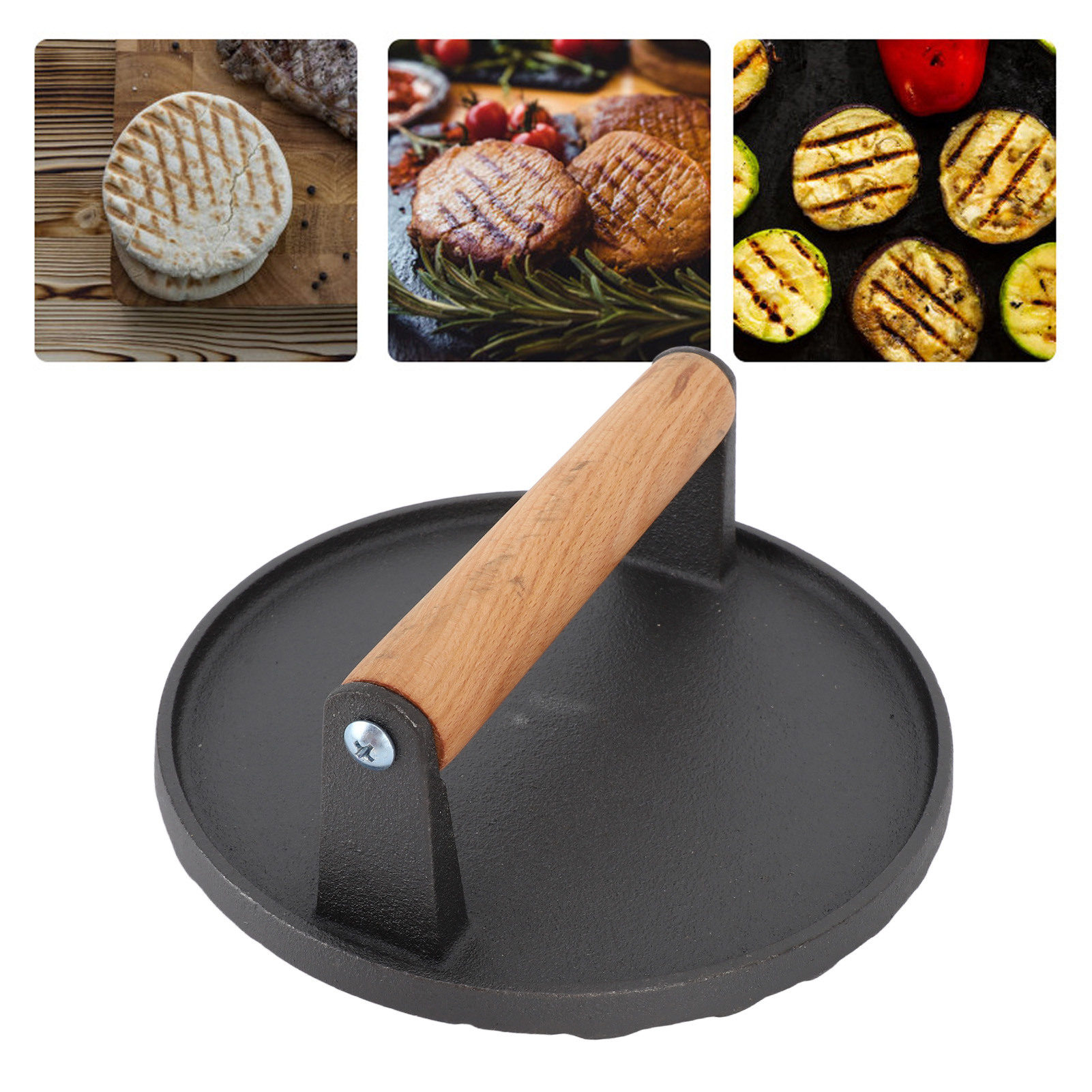 Steakgrillplatte Aus Gusseisen Zum Grillen, Frittieren Von Calamari, Für Picknicks, Barbecues, Teppanyaki, Fleischfrikadellenformer Aus Gusseisen (gestreiftes Muster)
