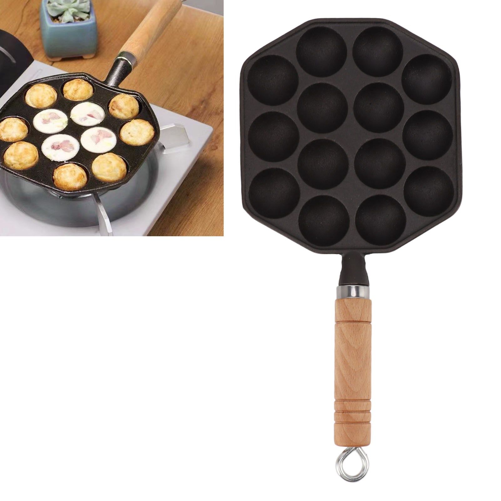 Gusseiserne Takoyaki-pfanne Mit 14 Mulden, Unbeschichtet, Ideal Für Die Zubereitung Von Takoyaki, Garnelenbällchen Und Anderen Kleinen Fleischbällchen.