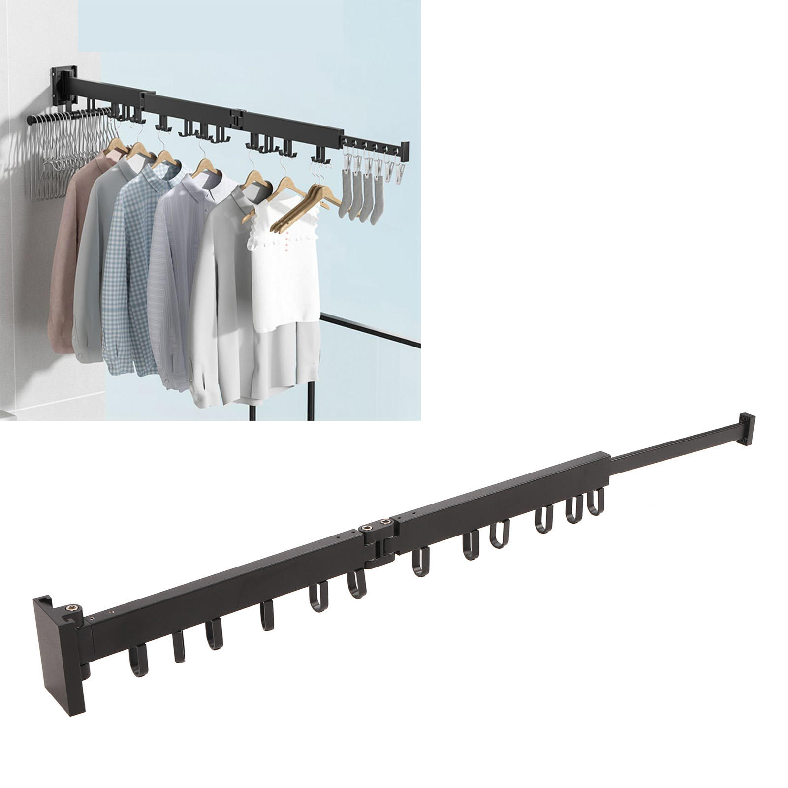 Zusammenklappbarer Wäscheständer Ohne Bohren, Unsichtbarer, Teleskopierbarer Doppelfunktions-wäscheständer Für Balkone, Wand-wäschestange, Ideale Lösung Zum Wäschetrocknen In Innenräumen, Doppelt Falt
