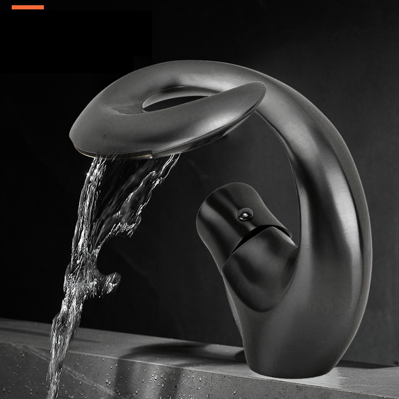 Waschbeckenarmatur Aus Messing Mit Warm- Und Kaltwasseranschluss, Originelles Waschbecken, Eingelassenes Waschbecken Im Wasserfall-stil, Schwarz Für Zuhause.